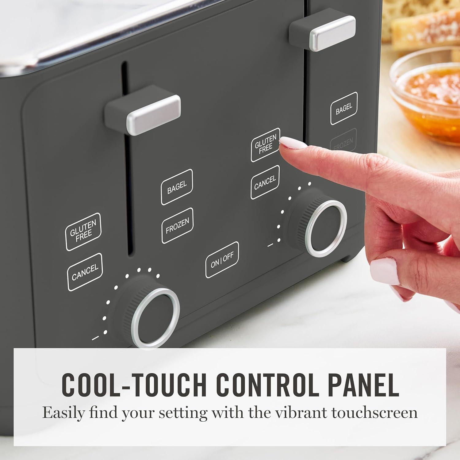 image:imageMartha Stewart 4 Slice Toaster 10 Shade Settings with Defrost Cancel Bagel amp GlutenFree ExtraWide SelfCentering Slots for Waffles amp Artisan Bread Removable Crumb Tray Cord Wrap 1800W LinenCaviar Gray