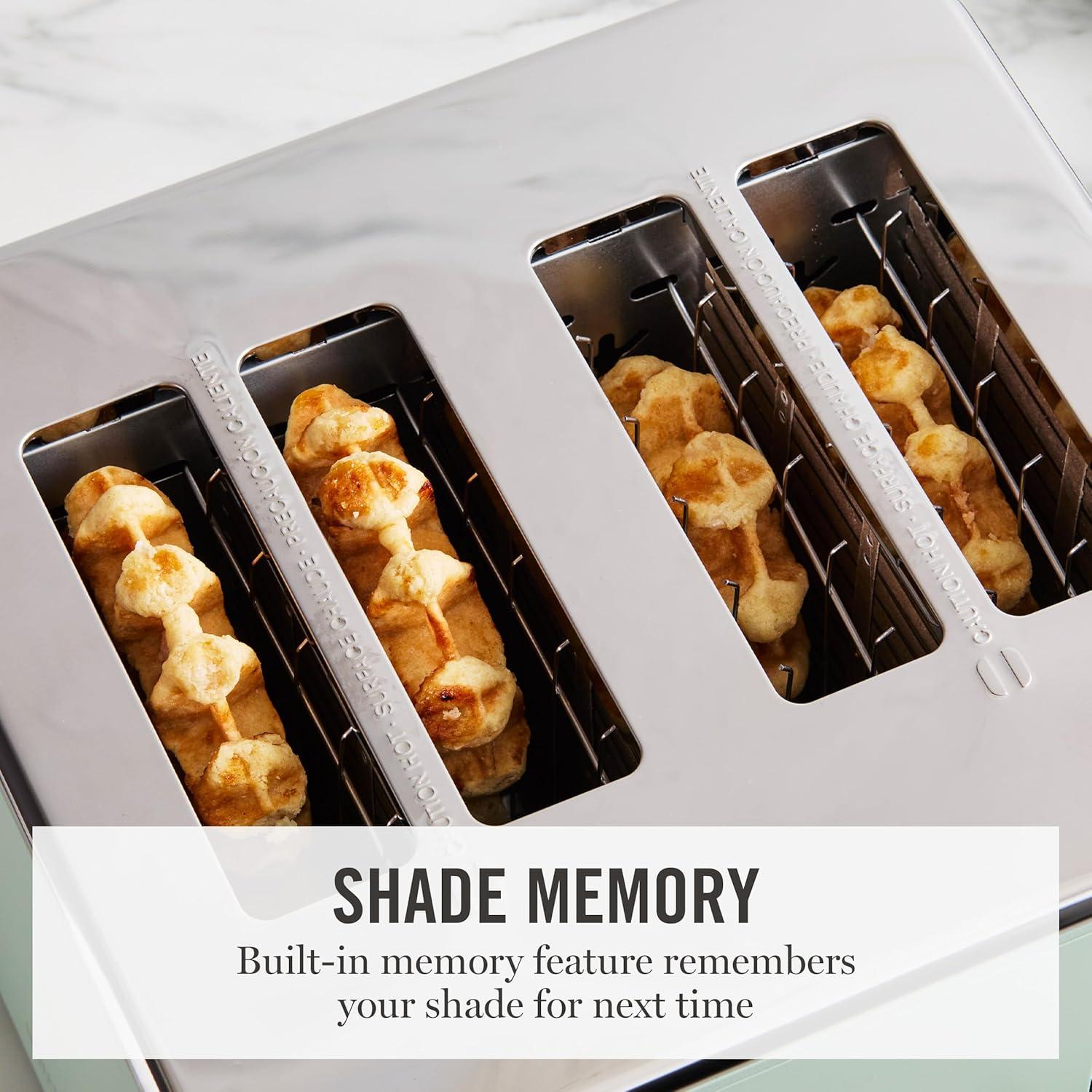 image:imageMartha Stewart 4 Slice Toaster 10 Shade Settings with Defrost Cancel Bagel amp GlutenFree ExtraWide SelfCentering Slots for Waffles amp Artisan Bread Removable Crumb Tray Cord Wrap 1800W LinenHoneydew Green