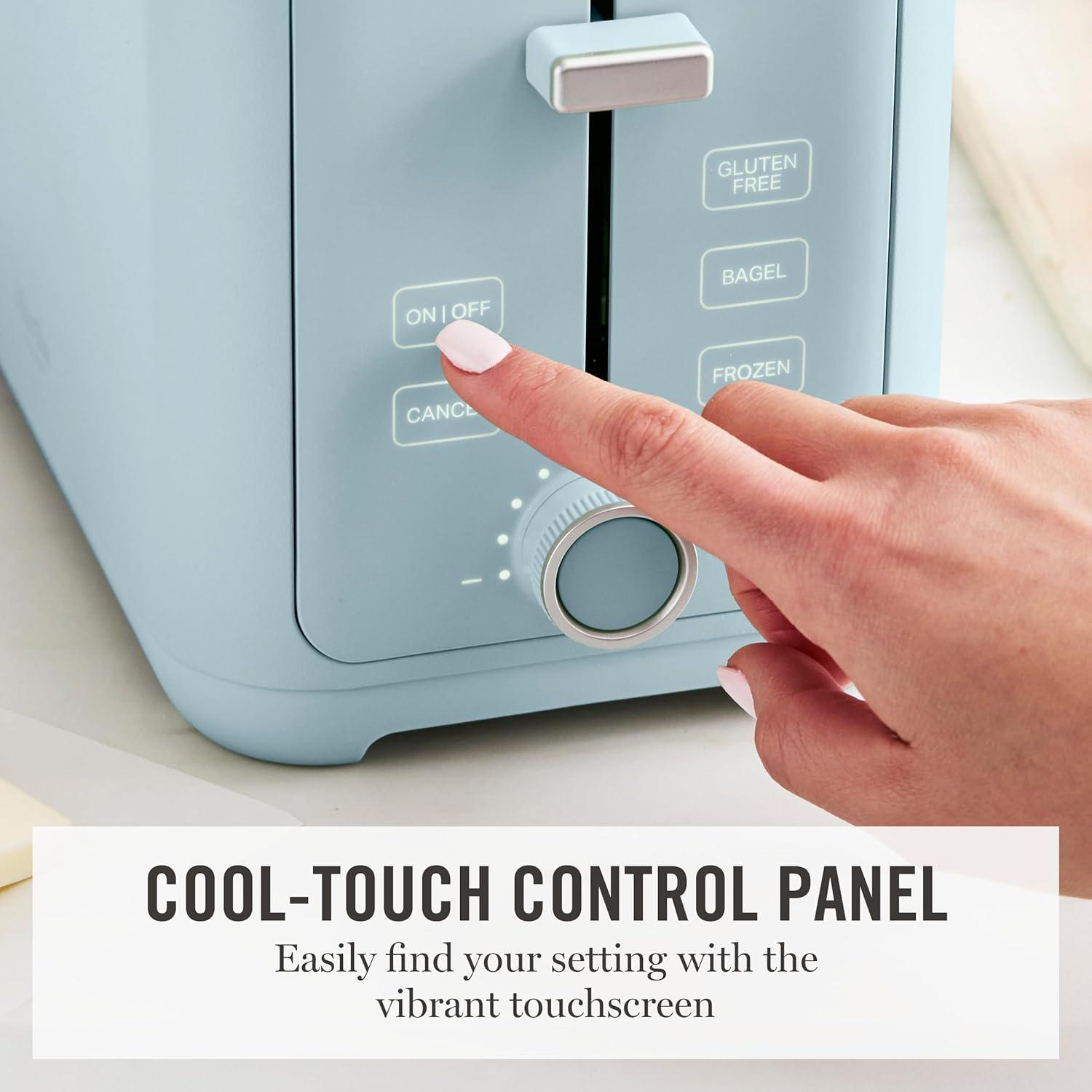 image:imageMartha Stewart 4 Slice Toaster 10 Shade Settings with Defrost Cancel Bagel amp GlutenFree ExtraWide SelfCentering Slots for Waffles amp Artisan Bread Removable Crumb Tray Cord Wrap 1800W LinenSky Blue