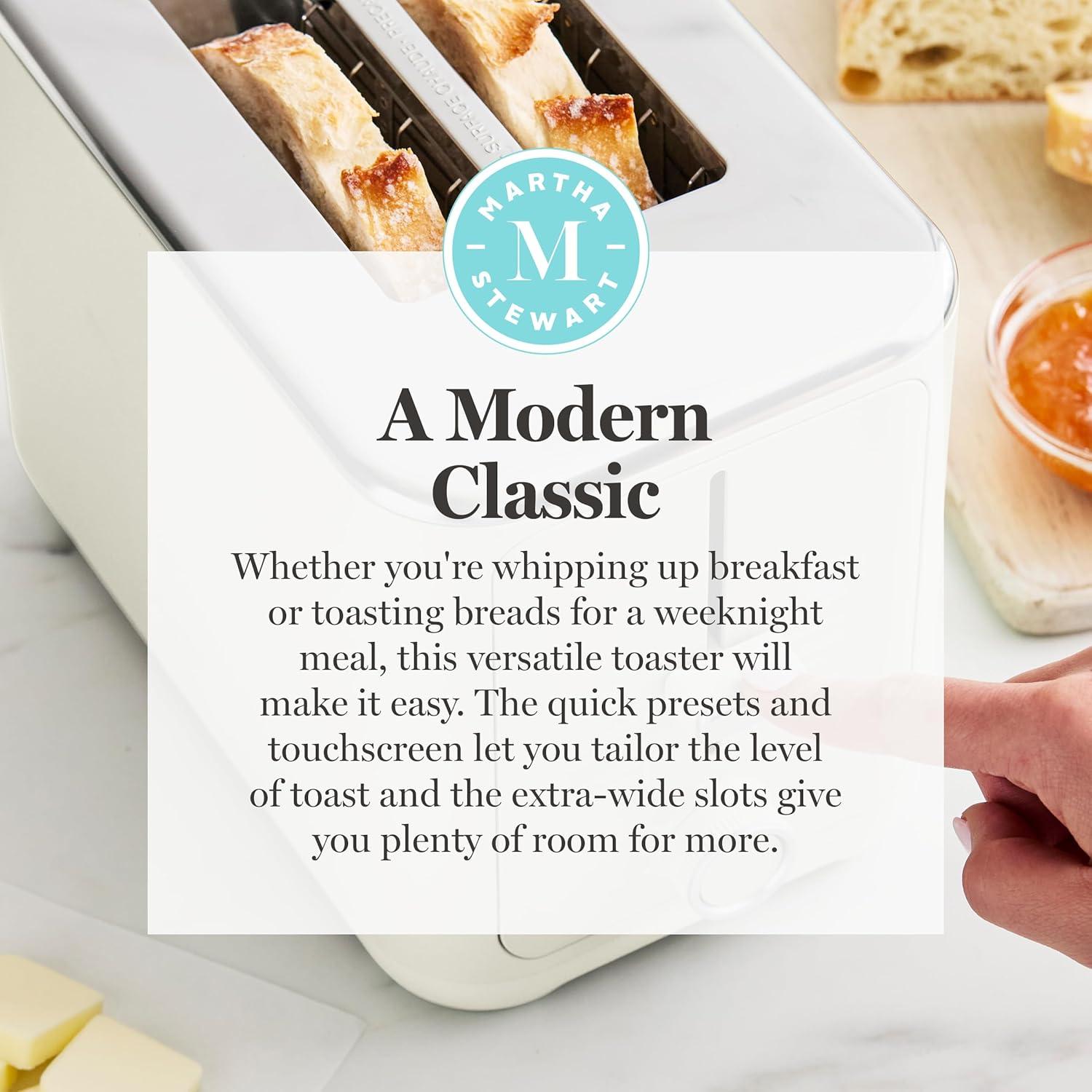 image:imageMartha Stewart 4 Slice Toaster 10 Shade Settings with Defrost Cancel Bagel amp GlutenFree ExtraWide SelfCentering Slots for Waffles amp Artisan Bread Removable Crumb Tray Cord Wrap 1800W LinenLinen White