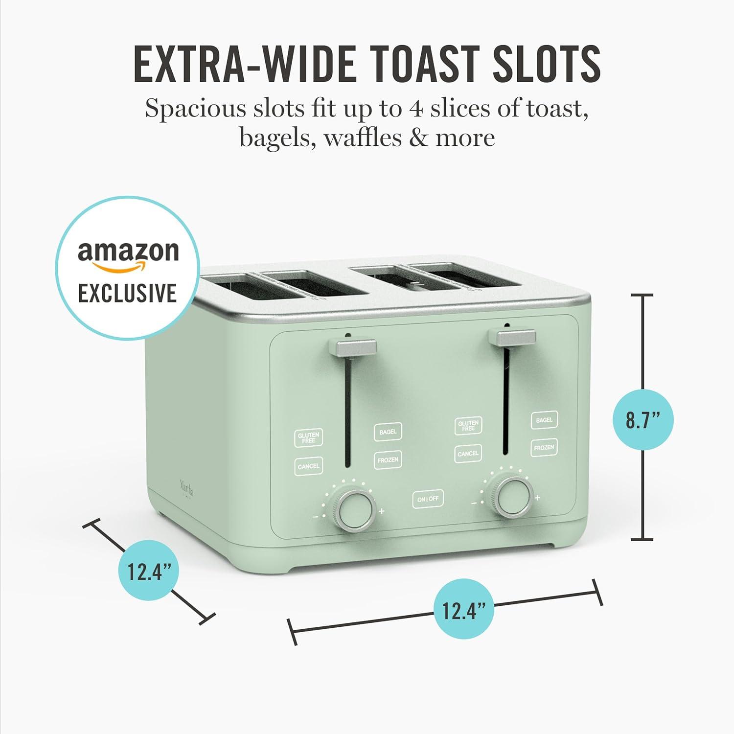 image:imageMartha Stewart 4 Slice Toaster 10 Shade Settings with Defrost Cancel Bagel amp GlutenFree ExtraWide SelfCentering Slots for Waffles amp Artisan Bread Removable Crumb Tray Cord Wrap 1800W LinenHoneydew Green
