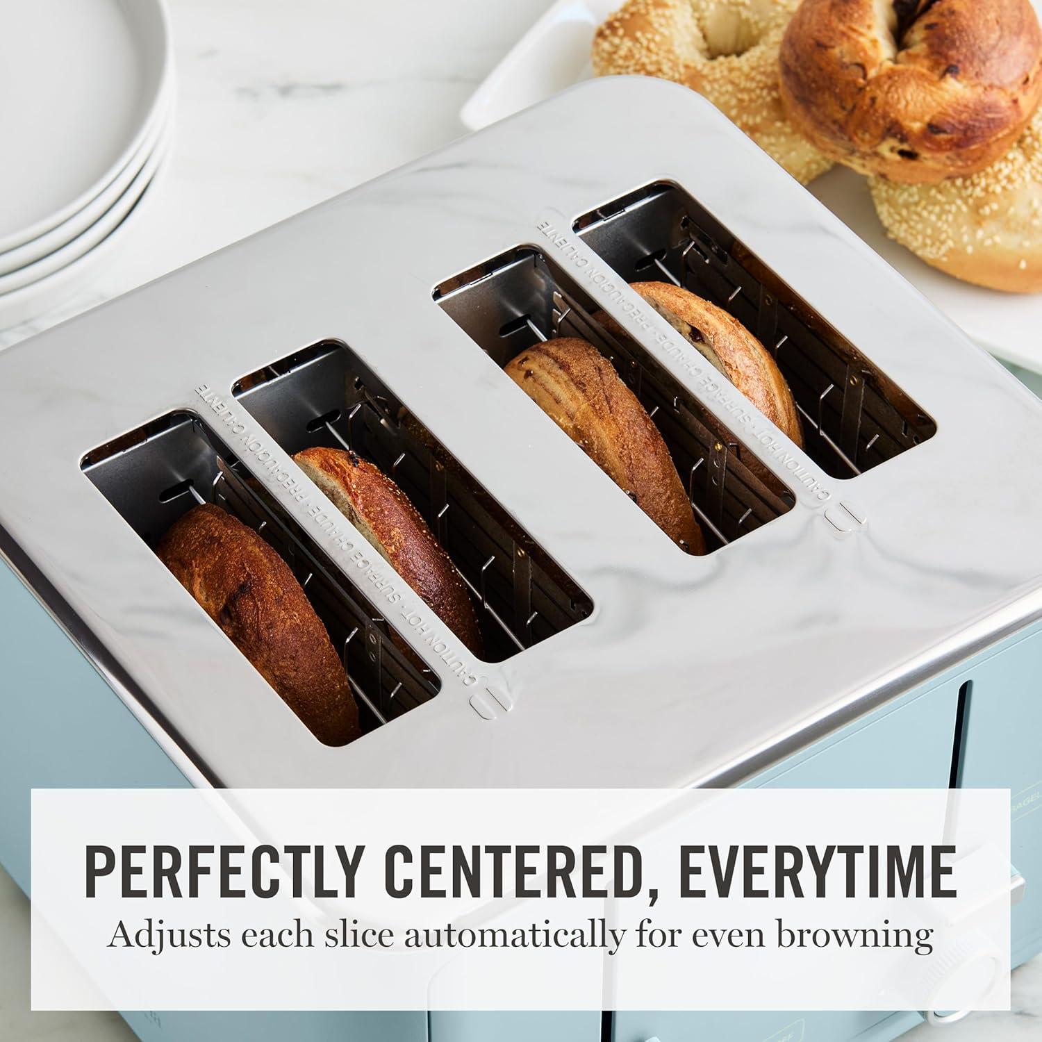 image:imageMartha Stewart 4 Slice Toaster 10 Shade Settings with Defrost Cancel Bagel amp GlutenFree ExtraWide SelfCentering Slots for Waffles amp Artisan Bread Removable Crumb Tray Cord Wrap 1800W LinenSky Blue