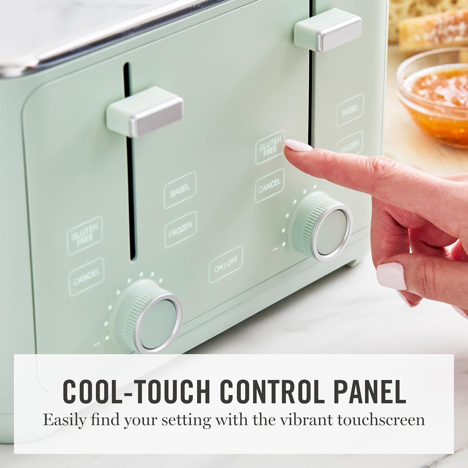 image:imageMartha Stewart 4 Slice Toaster 10 Shade Settings with Defrost Cancel Bagel amp GlutenFree ExtraWide SelfCentering Slots for Waffles amp Artisan Bread Removable Crumb Tray Cord Wrap 1800W LinenHoneydew Green