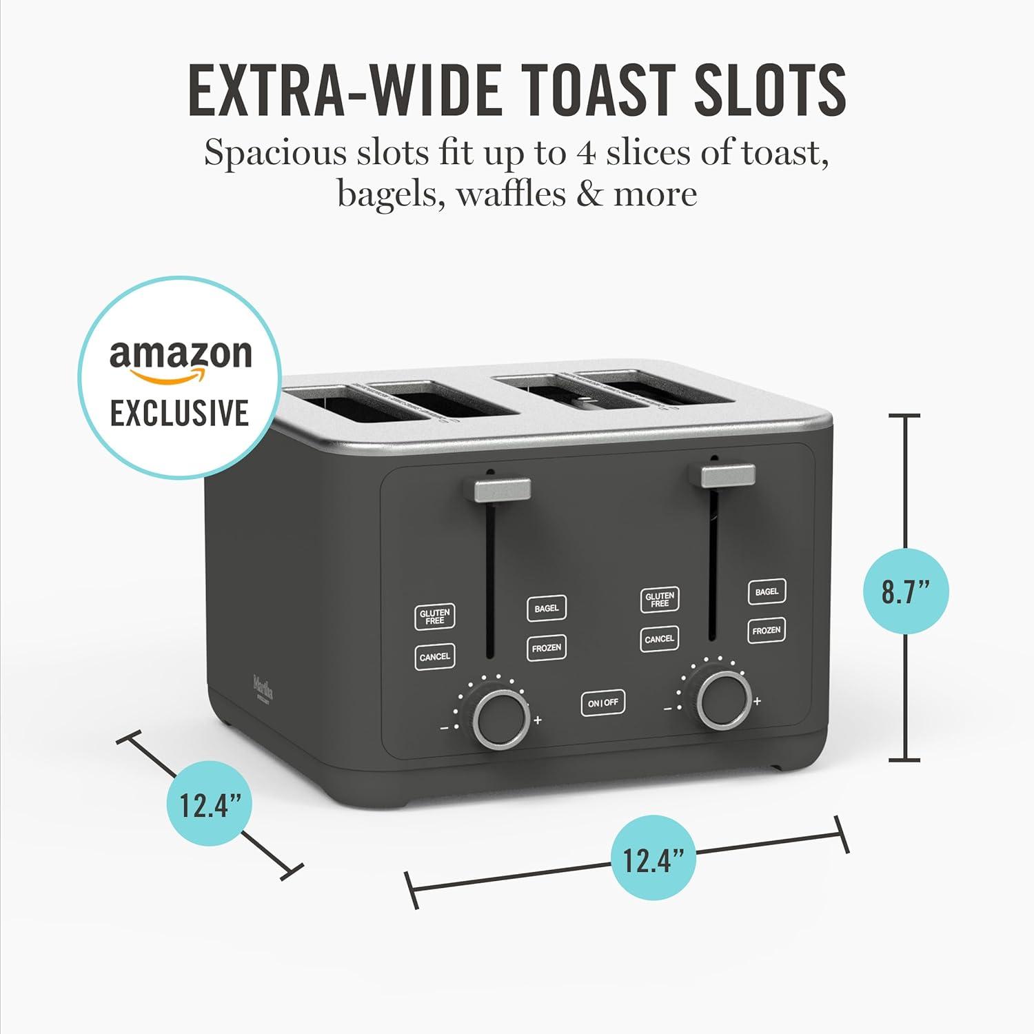 image:imageMartha Stewart 4 Slice Toaster 10 Shade Settings with Defrost Cancel Bagel amp GlutenFree ExtraWide SelfCentering Slots for Waffles amp Artisan Bread Removable Crumb Tray Cord Wrap 1800W LinenCaviar Gray