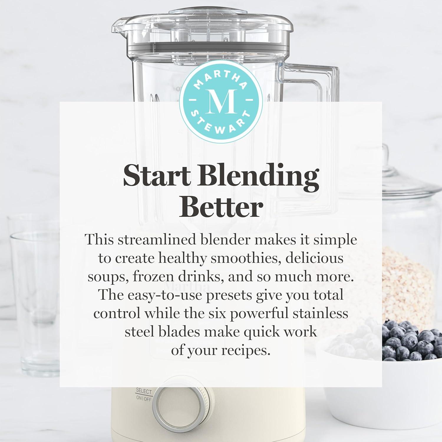 image:imageMartha Stewart 50oz Countertop Blender Smoothie Margarita amp Ice Crushing Blender BPAFree Pitcher 3 Speeds 5 Presets AutoClean Function Dishwasher Safe Stainless Steel Blades Linen CreamLinen White