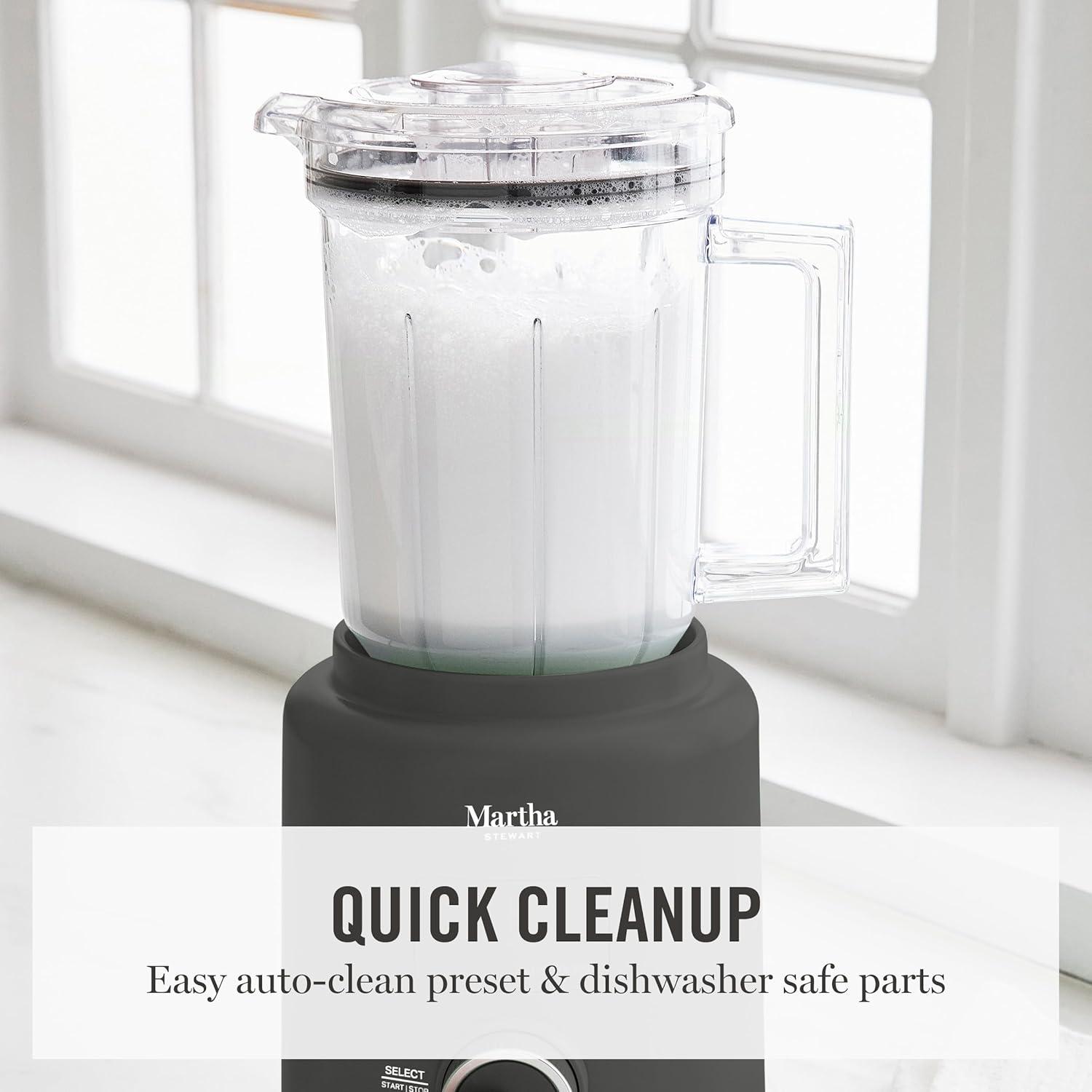image:imageMartha Stewart 50oz Countertop Blender Smoothie Margarita amp Ice Crushing Blender BPAFree Pitcher 3 Speeds 5 Presets AutoClean Function Dishwasher Safe Stainless Steel Blades Linen CreamCaviar Gray