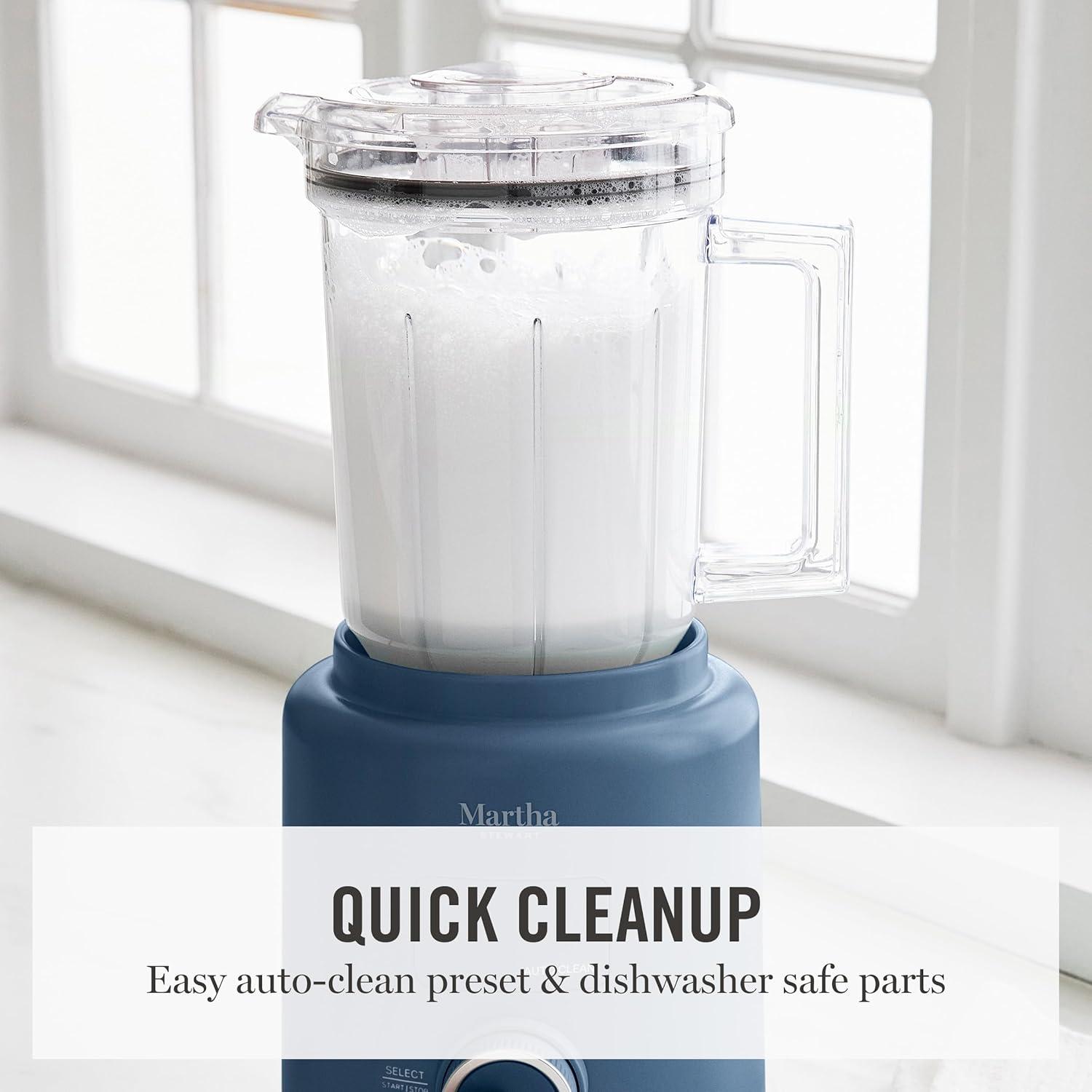 image:imageMartha Stewart 50oz Countertop Blender Smoothie Margarita amp Ice Crushing Blender BPAFree Pitcher 3 Speeds 5 Presets AutoClean Function Dishwasher Safe Stainless Steel Blades Linen CreamIndigo Blue