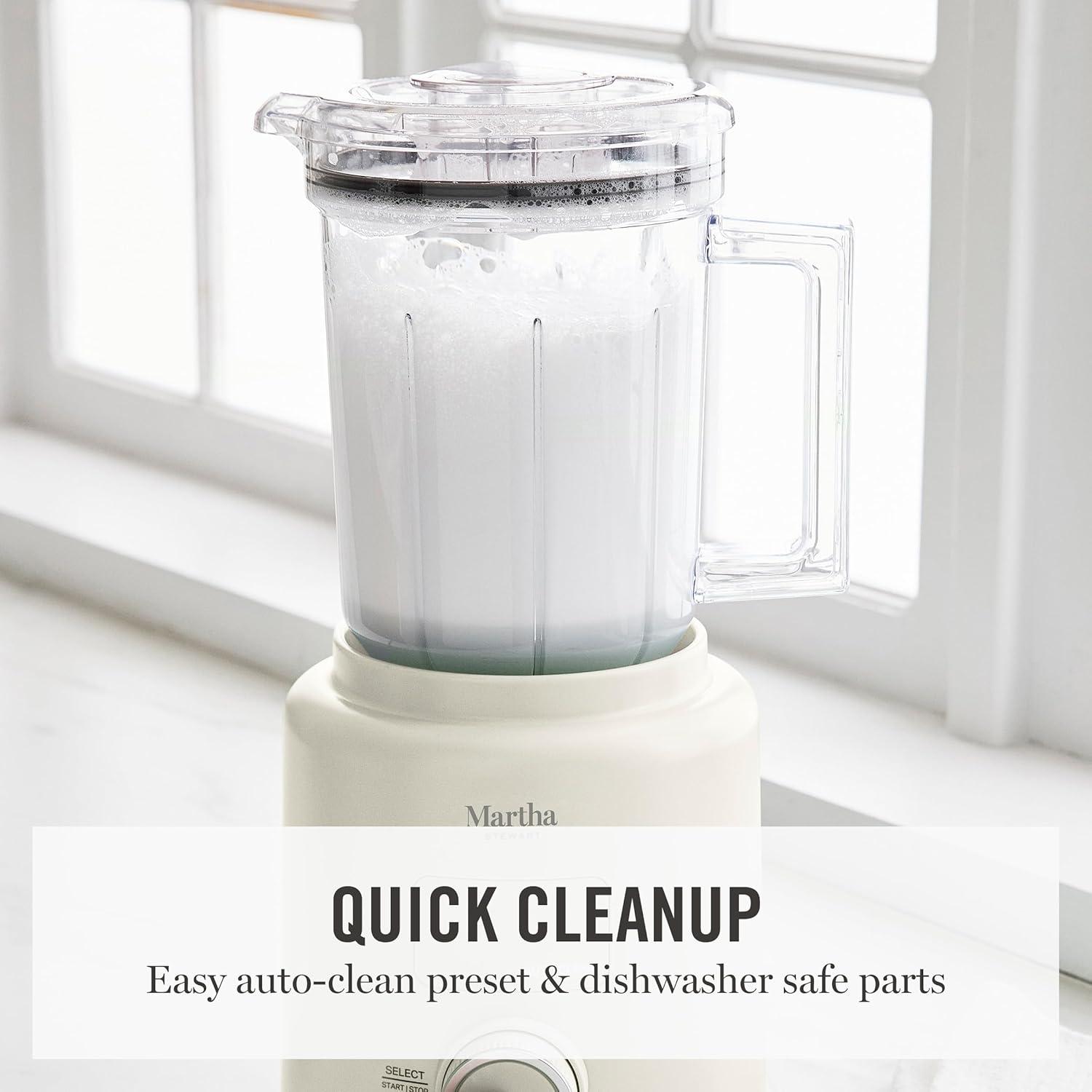 image:imageMartha Stewart 50oz Countertop Blender Smoothie Margarita amp Ice Crushing Blender BPAFree Pitcher 3 Speeds 5 Presets AutoClean Function Dishwasher Safe Stainless Steel Blades Linen CreamLinen White