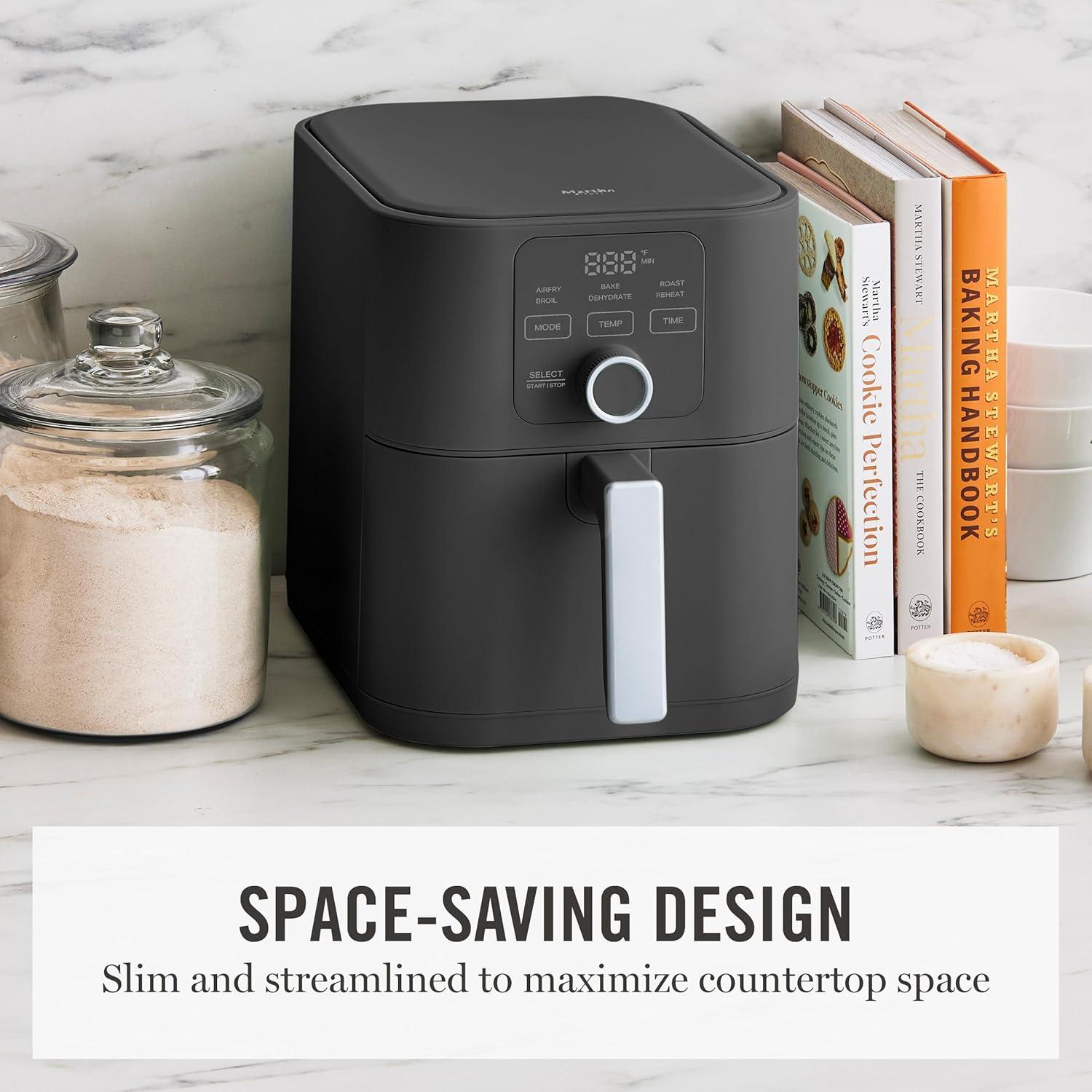 image:imageMartha Stewart 6QT Air Fryer 6in1 Bake Broil Roast Air Fry Dehydrate Reheat Ceramic NonStick Basket Crispy Results Fast 400F Max Temp Shake Reminder Auto ShutOff Linen CreamCaviar Gray