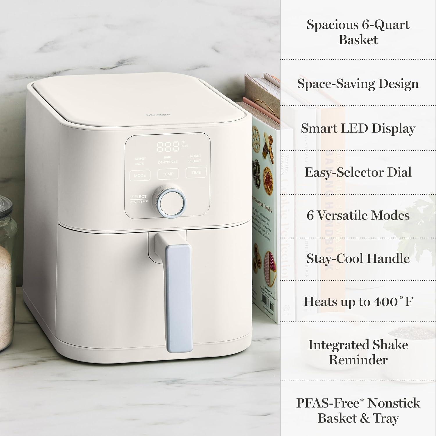 image:imageMartha Stewart 6QT Air Fryer 6in1 Bake Broil Roast Air Fry Dehydrate Reheat Ceramic NonStick Basket Crispy Results Fast 400F Max Temp Shake Reminder Auto ShutOff Linen CreamLinen White