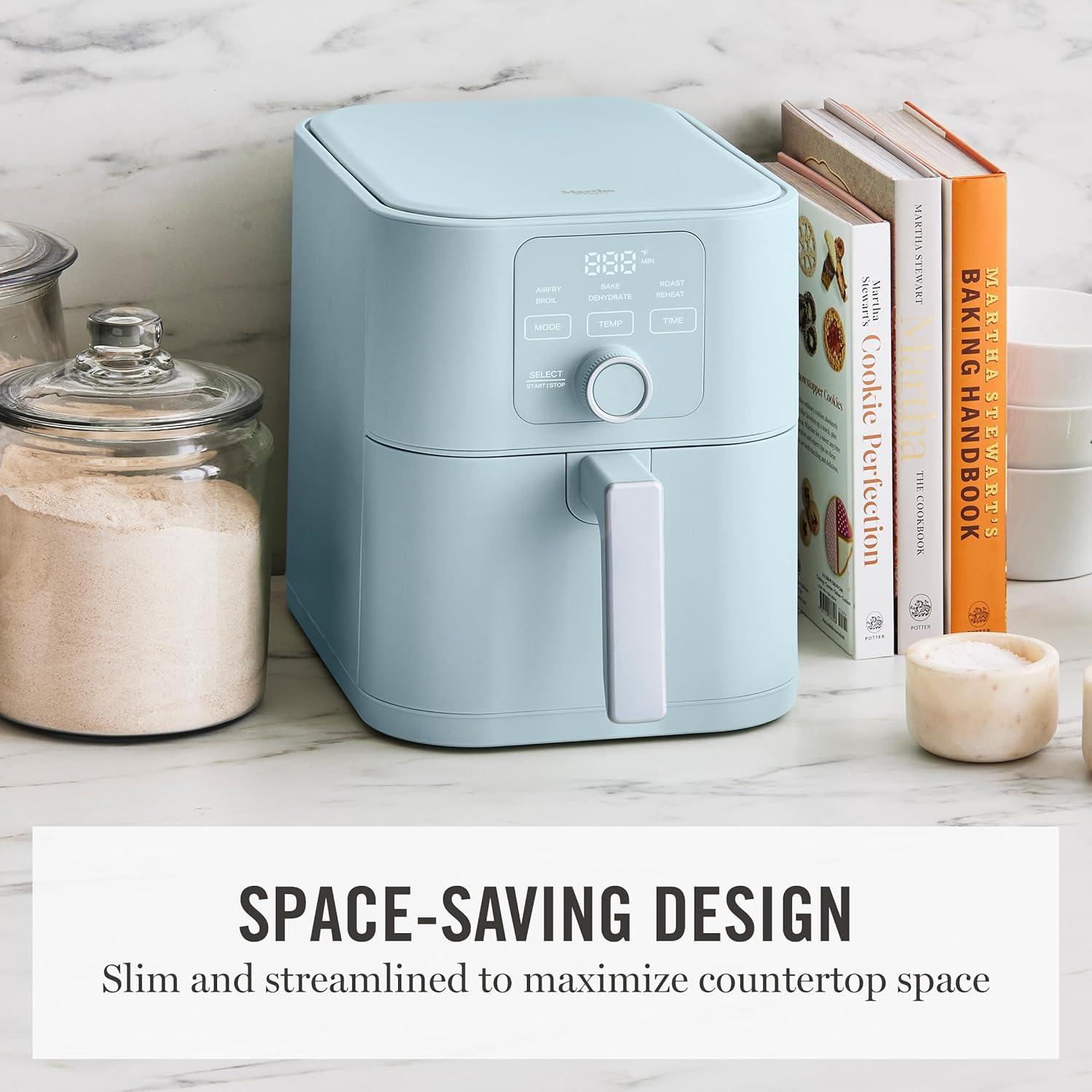 image:imageMartha Stewart 6QT Air Fryer 6in1 Bake Broil Roast Air Fry Dehydrate Reheat Ceramic NonStick Basket Crispy Results Fast 400F Max Temp Shake Reminder Auto ShutOff Linen CreamSky Blue