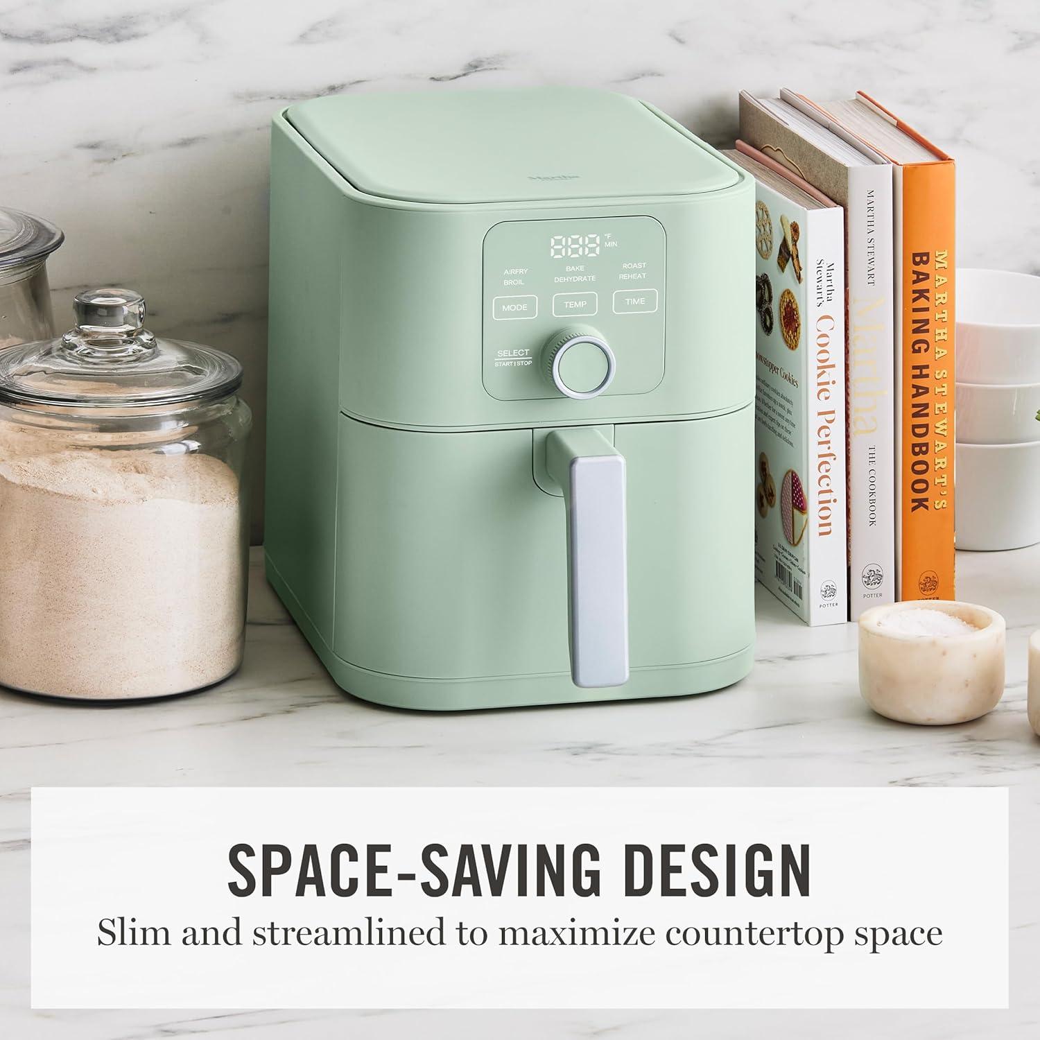 image:imageMartha Stewart 6QT Air Fryer 6in1 Bake Broil Roast Air Fry Dehydrate Reheat Ceramic NonStick Basket Crispy Results Fast 400F Max Temp Shake Reminder Auto ShutOff Linen CreamHoneydew Green
