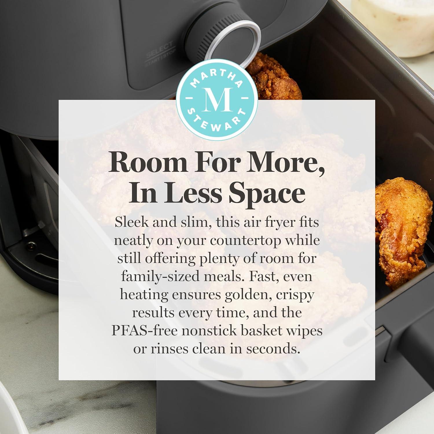 image:imageMartha Stewart 6QT Air Fryer 6in1 Bake Broil Roast Air Fry Dehydrate Reheat Ceramic NonStick Basket Crispy Results Fast 400F Max Temp Shake Reminder Auto ShutOff Linen CreamCaviar Gray