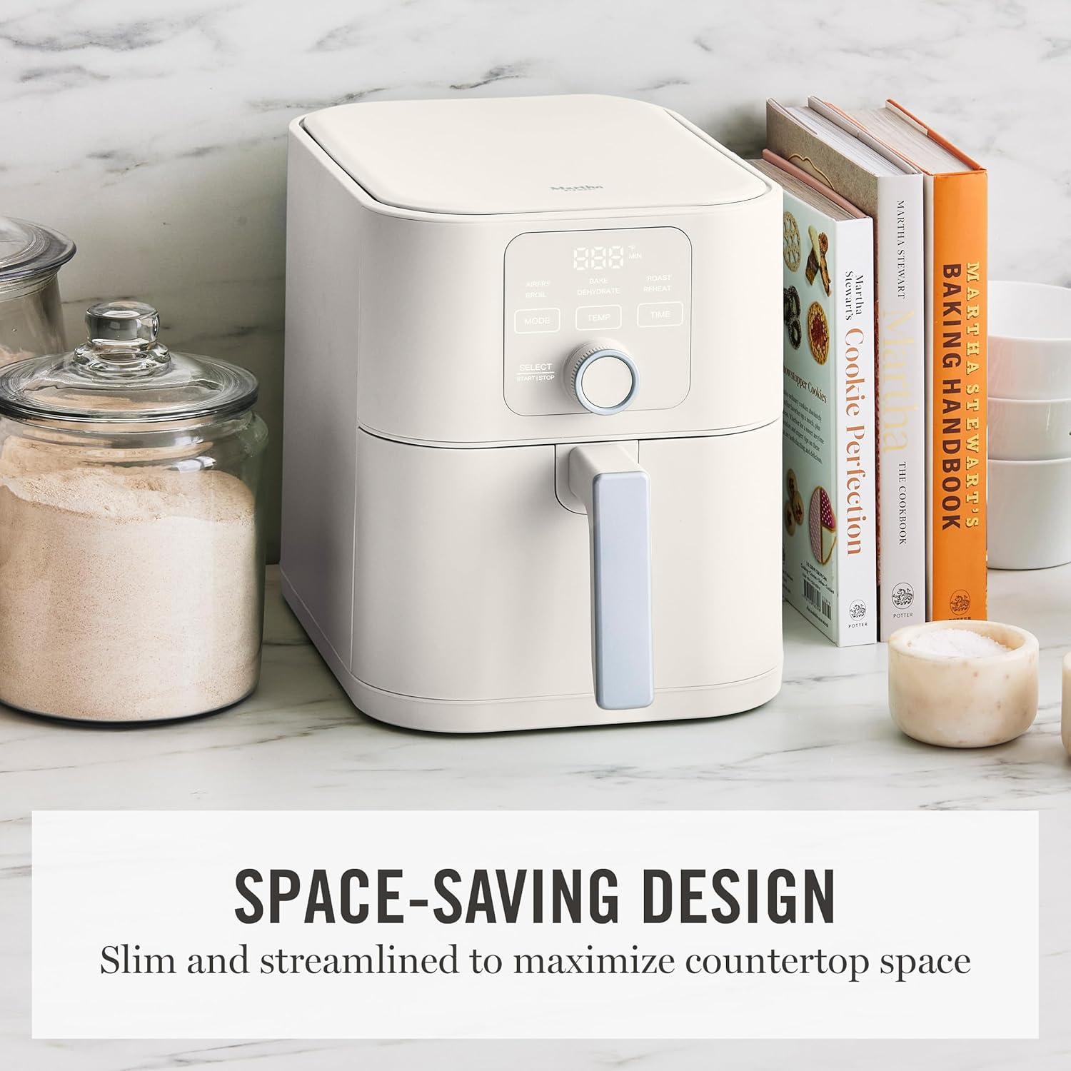 image:imageMartha Stewart 6QT Air Fryer 6in1 Bake Broil Roast Air Fry Dehydrate Reheat Ceramic NonStick Basket Crispy Results Fast 400F Max Temp Shake Reminder Auto ShutOff Linen CreamLinen White