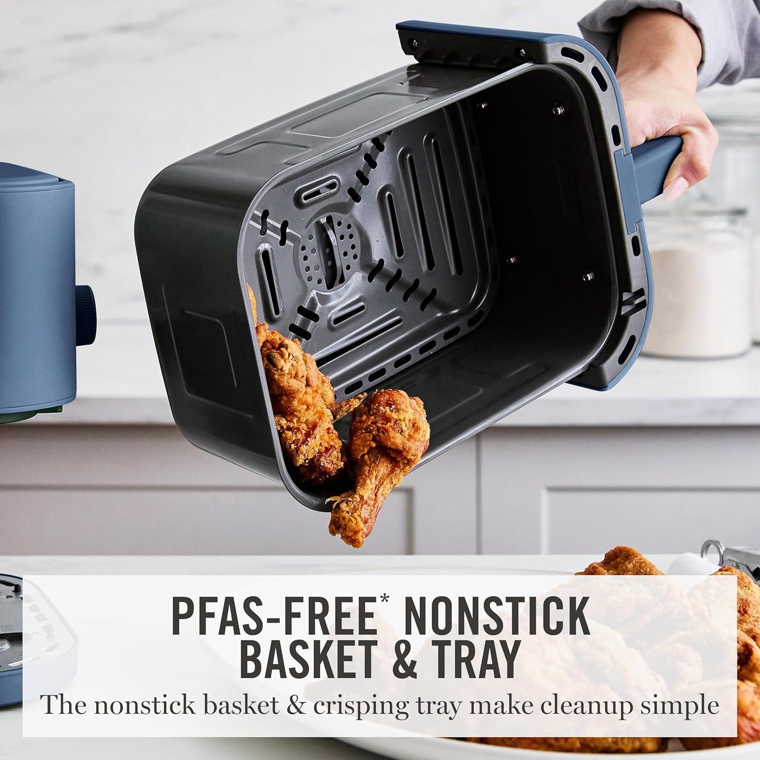 image:imageMartha Stewart 6QT Air Fryer 6in1 Bake Broil Roast Air Fry Dehydrate Reheat Ceramic NonStick Basket Crispy Results Fast 400F Max Temp Shake Reminder Auto ShutOff Linen CreamIndigo Blue