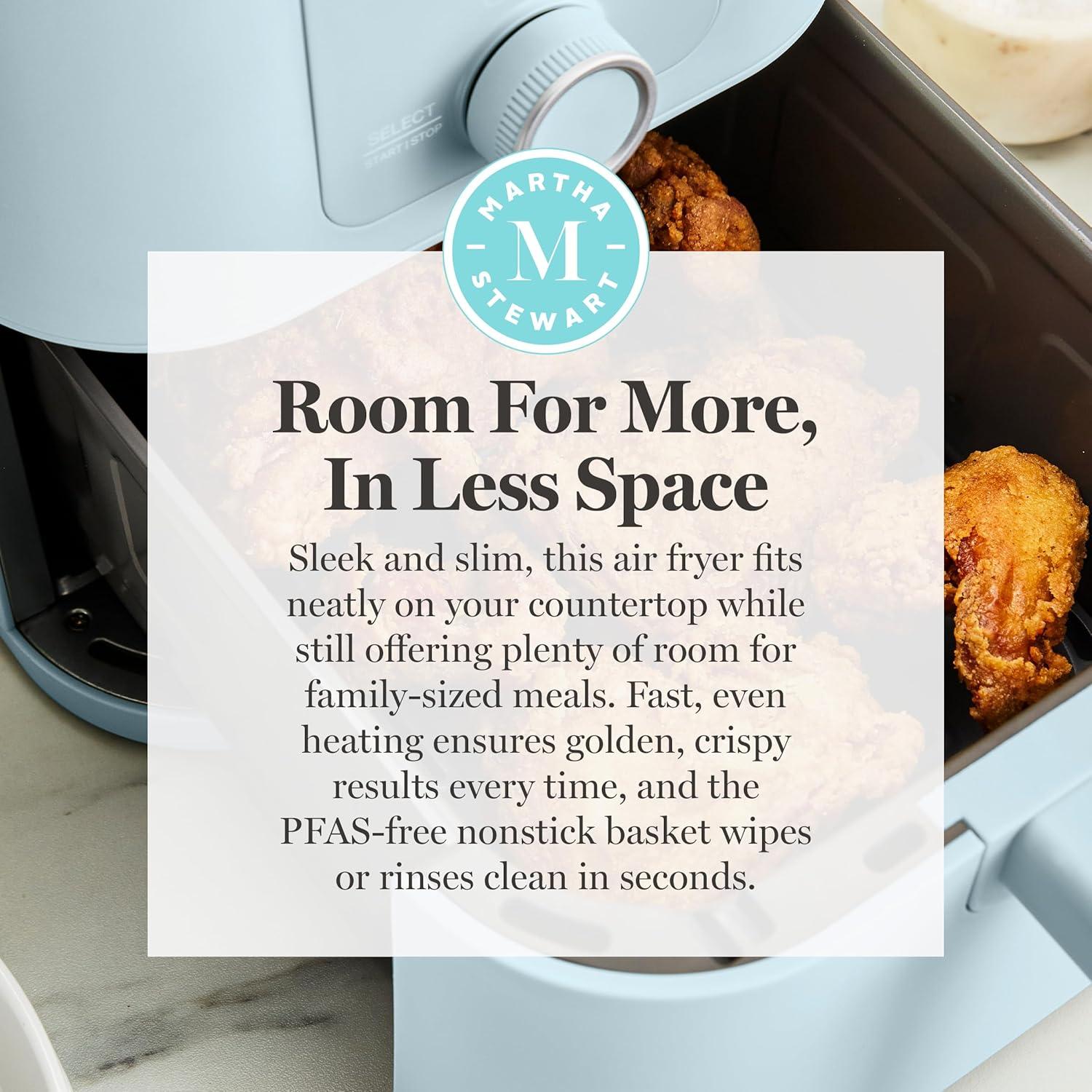 image:imageMartha Stewart 6QT Air Fryer 6in1 Bake Broil Roast Air Fry Dehydrate Reheat Ceramic NonStick Basket Crispy Results Fast 400F Max Temp Shake Reminder Auto ShutOff Linen CreamSky Blue