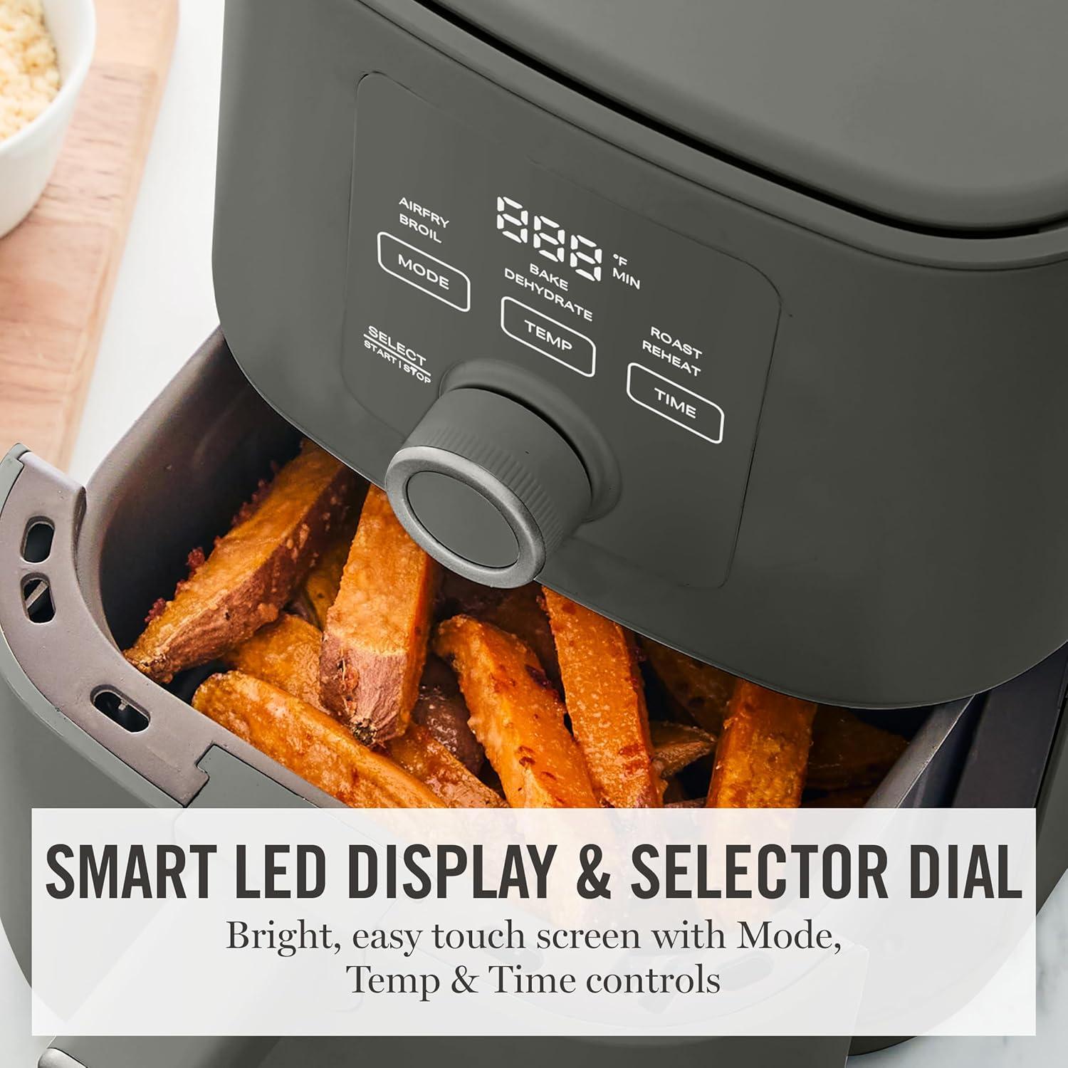 image:imageMartha Stewart 6QT Air Fryer 6in1 Bake Broil Roast Air Fry Dehydrate Reheat Ceramic NonStick Basket Crispy Results Fast 400F Max Temp Shake Reminder Auto ShutOff Linen CreamCaviar Gray
