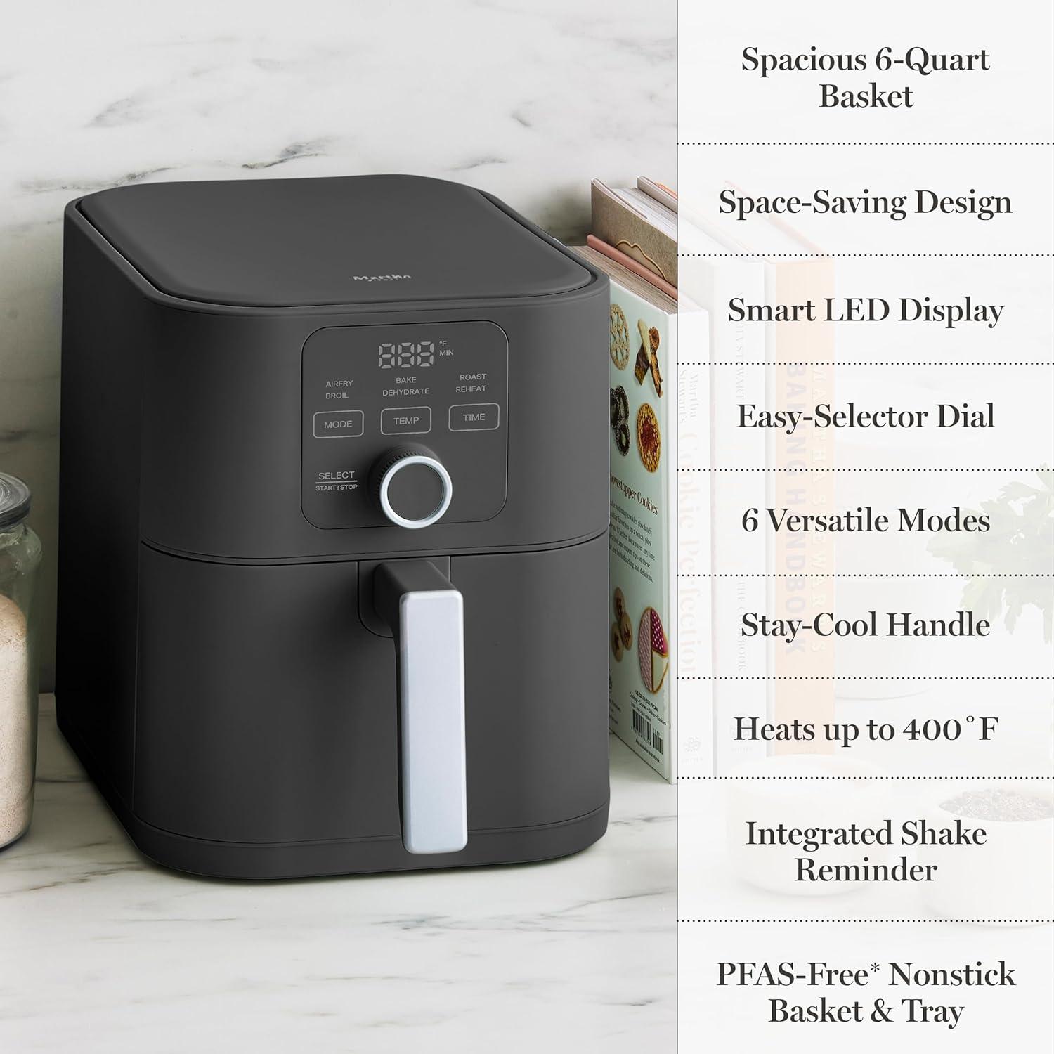 image:imageMartha Stewart 6QT Air Fryer 6in1 Bake Broil Roast Air Fry Dehydrate Reheat Ceramic NonStick Basket Crispy Results Fast 400F Max Temp Shake Reminder Auto ShutOff Linen CreamCaviar Gray