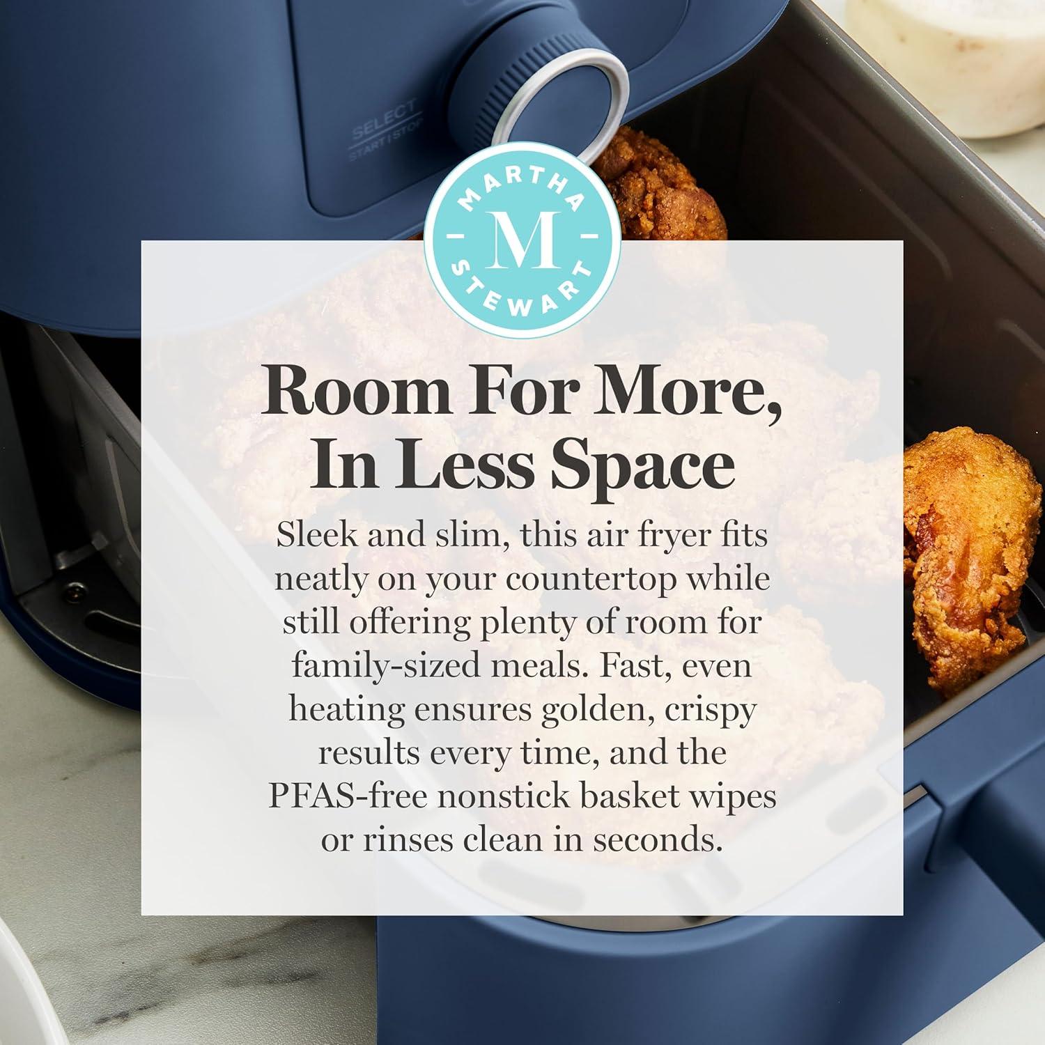 image:imageMartha Stewart 6QT Air Fryer 6in1 Bake Broil Roast Air Fry Dehydrate Reheat Ceramic NonStick Basket Crispy Results Fast 400F Max Temp Shake Reminder Auto ShutOff Linen CreamIndigo Blue