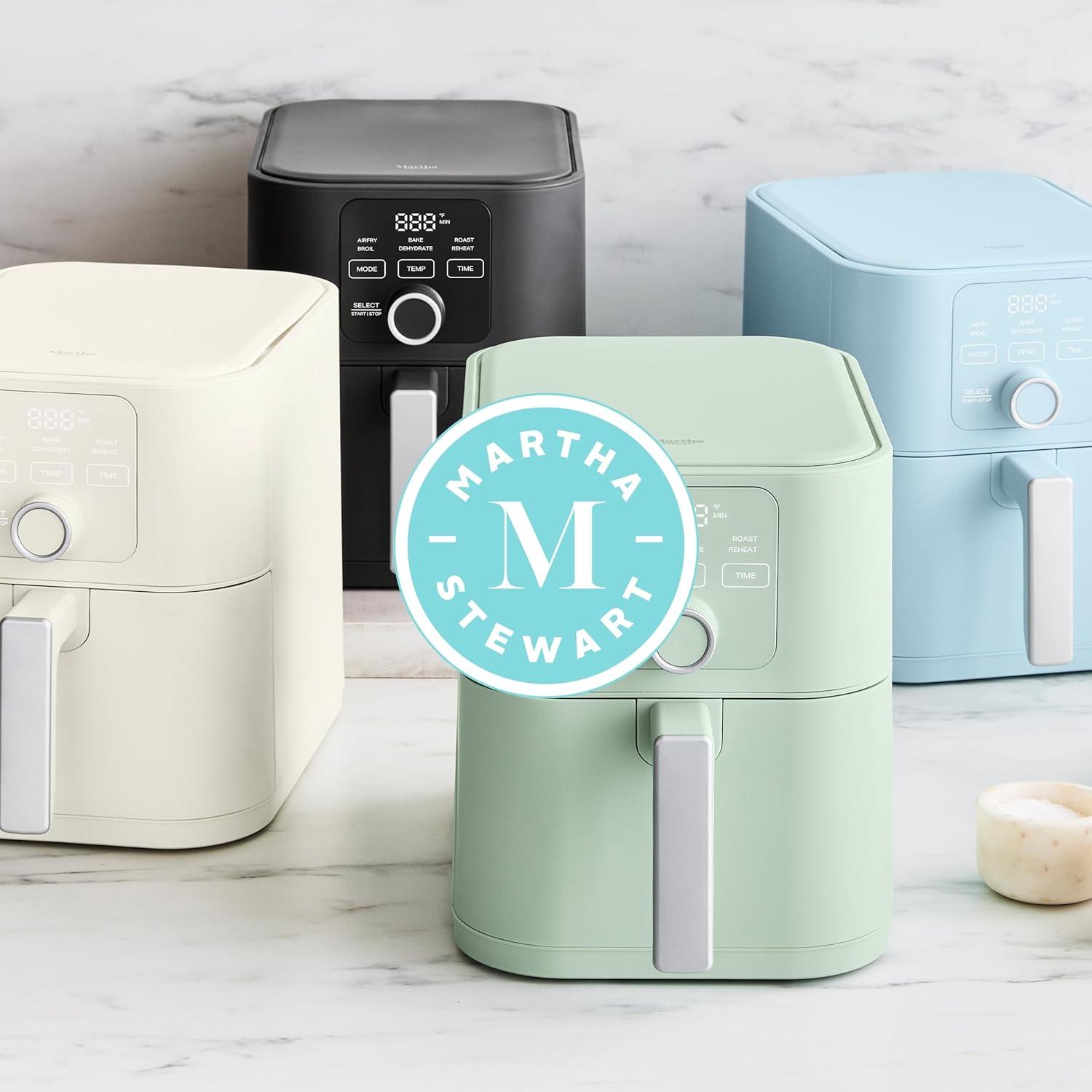 image:imageMartha Stewart 6QT Air Fryer 6in1 Bake Broil Roast Air Fry Dehydrate Reheat Ceramic NonStick Basket Crispy Results Fast 400F Max Temp Shake Reminder Auto ShutOff Linen CreamHoneydew Green