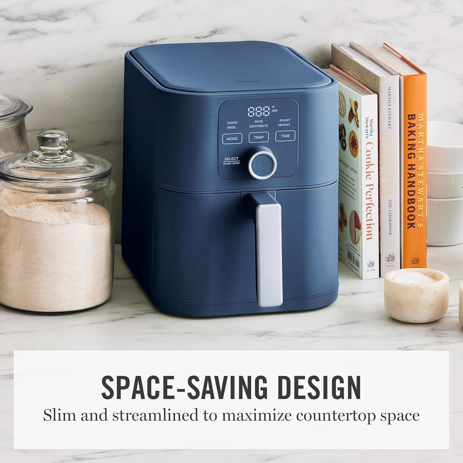 image:imageMartha Stewart 6QT Air Fryer 6in1 Bake Broil Roast Air Fry Dehydrate Reheat Ceramic NonStick Basket Crispy Results Fast 400F Max Temp Shake Reminder Auto ShutOff Linen CreamIndigo Blue