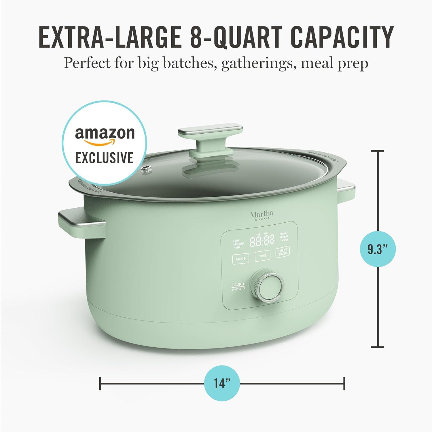 image:imageMartha Stewart 8 QT Slow Cooker Programmable with Timer 3 Heat Settings Low High Warm Nonstick Ceramic Removable Crock Stovetop amp Oven Safe Glass Lid Simmer Reheat Warm LinenHoneydew Green