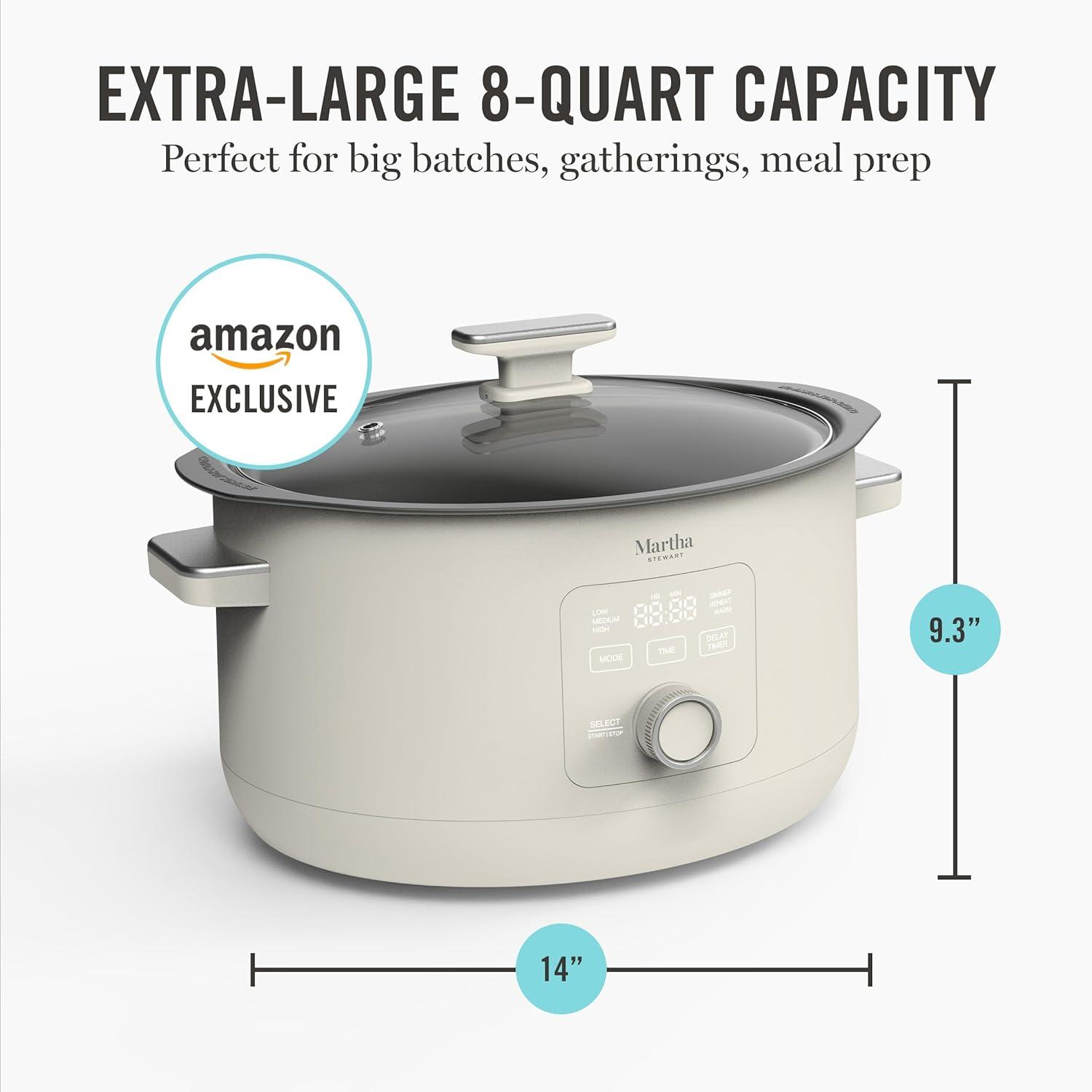 image:imageMartha Stewart 8 QT Slow Cooker Programmable with Timer 3 Heat Settings Low High Warm Nonstick Ceramic Removable Crock Stovetop amp Oven Safe Glass Lid Simmer Reheat Warm LinenLinen White