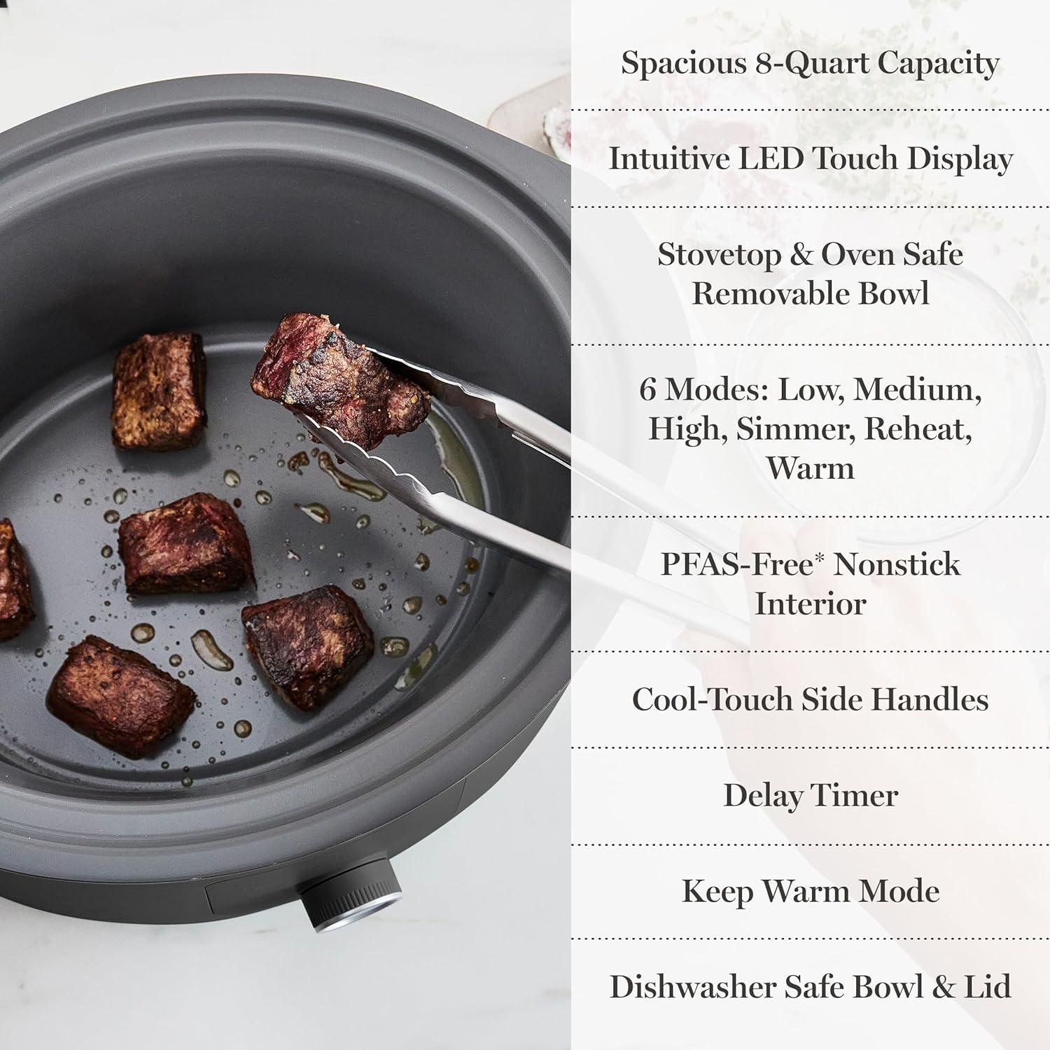 image:imageMartha Stewart 8 QT Slow Cooker Programmable with Timer 3 Heat Settings Low High Warm Nonstick Ceramic Removable Crock Stovetop amp Oven Safe Glass Lid Simmer Reheat Warm LinenCaviar Gray