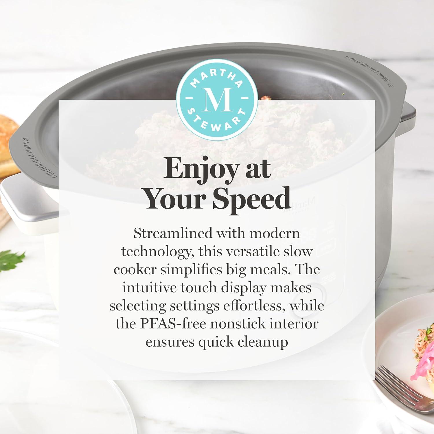 image:imageMartha Stewart 8 QT Slow Cooker Programmable with Timer 3 Heat Settings Low High Warm Nonstick Ceramic Removable Crock Stovetop amp Oven Safe Glass Lid Simmer Reheat Warm LinenLinen White