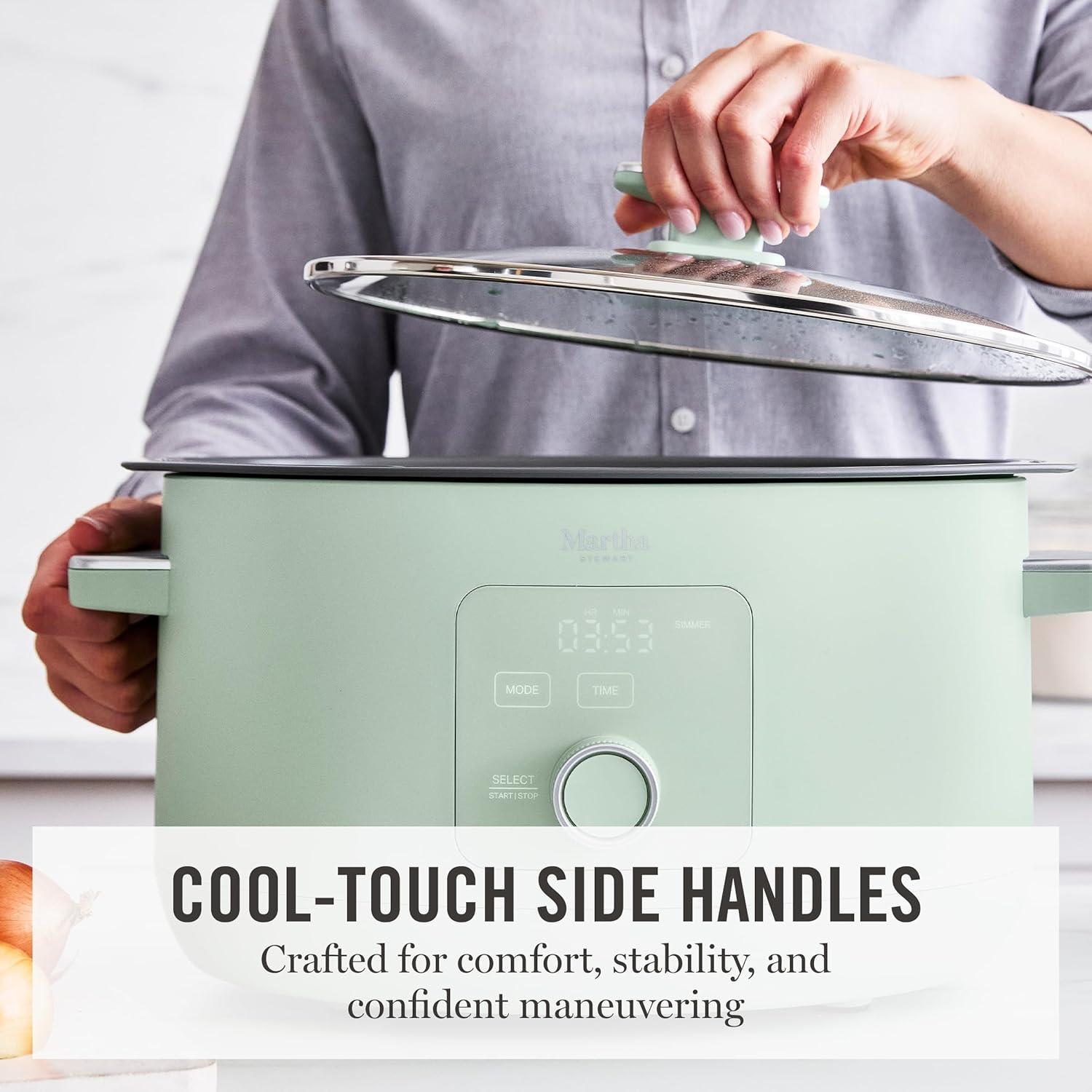 image:imageMartha Stewart 8 QT Slow Cooker Programmable with Timer 3 Heat Settings Low High Warm Nonstick Ceramic Removable Crock Stovetop amp Oven Safe Glass Lid Simmer Reheat Warm LinenHoneydew Green
