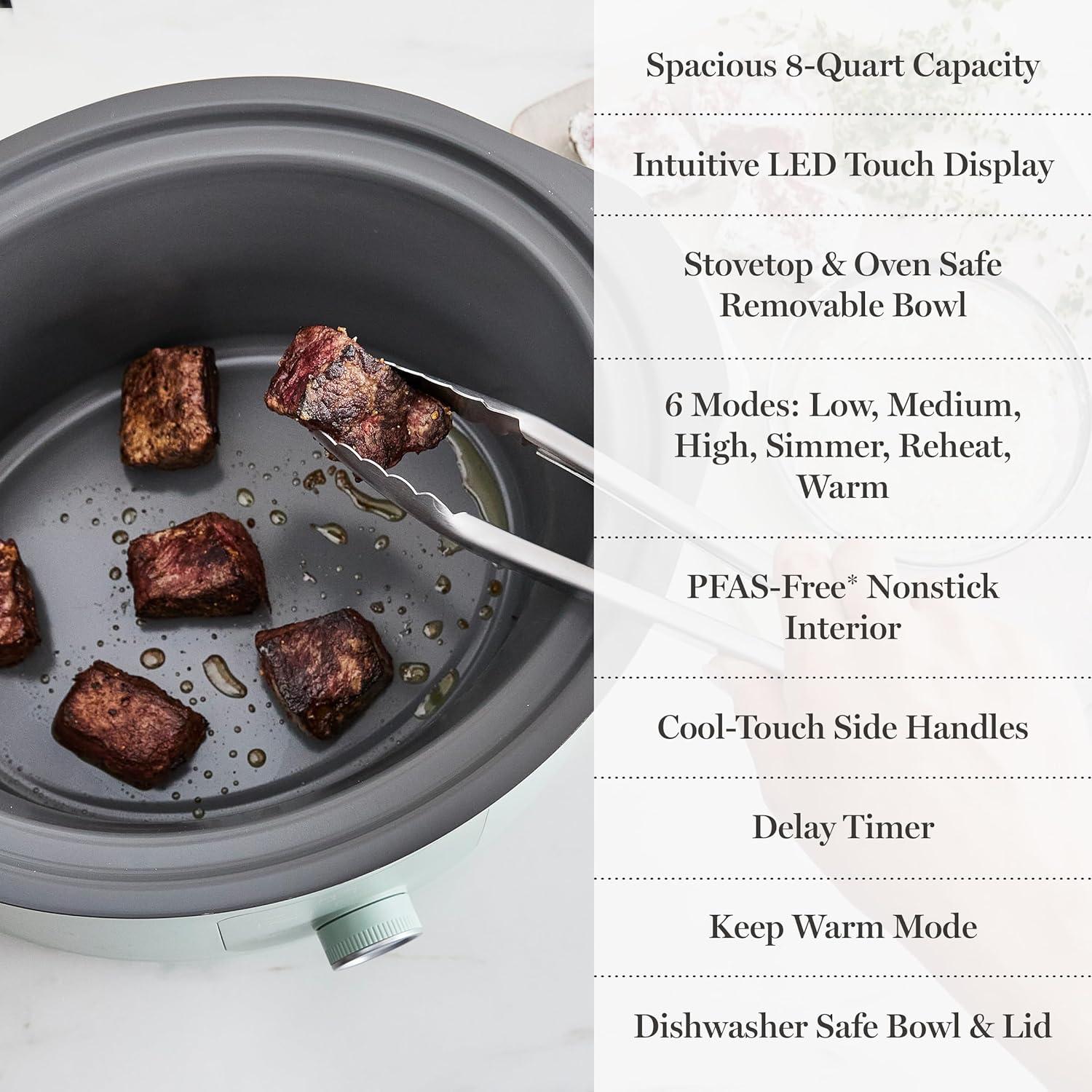 image:imageMartha Stewart 8 QT Slow Cooker Programmable with Timer 3 Heat Settings Low High Warm Nonstick Ceramic Removable Crock Stovetop amp Oven Safe Glass Lid Simmer Reheat Warm LinenHoneydew Green