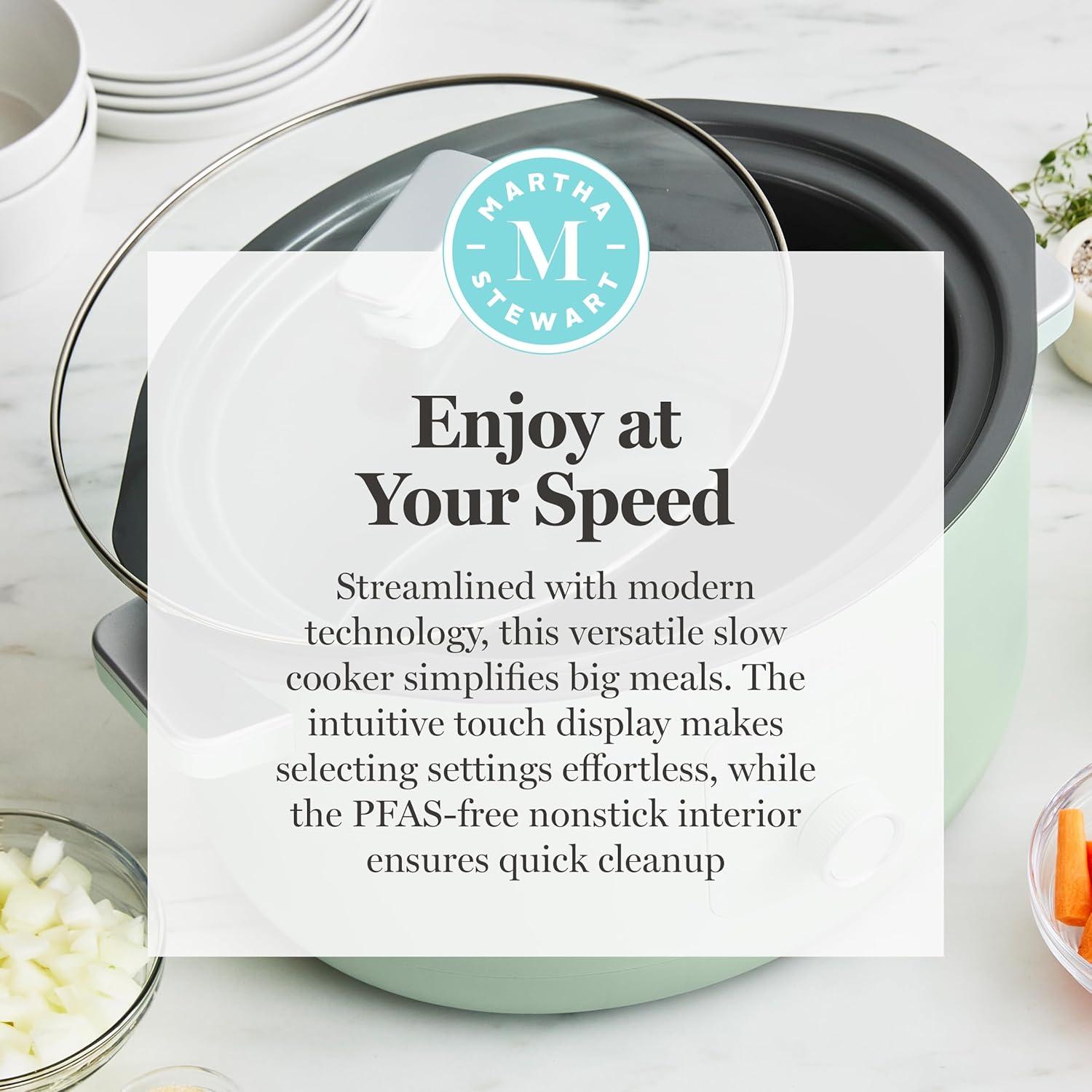 image:imageMartha Stewart 8 QT Slow Cooker Programmable with Timer 3 Heat Settings Low High Warm Nonstick Ceramic Removable Crock Stovetop amp Oven Safe Glass Lid Simmer Reheat Warm LinenHoneydew Green