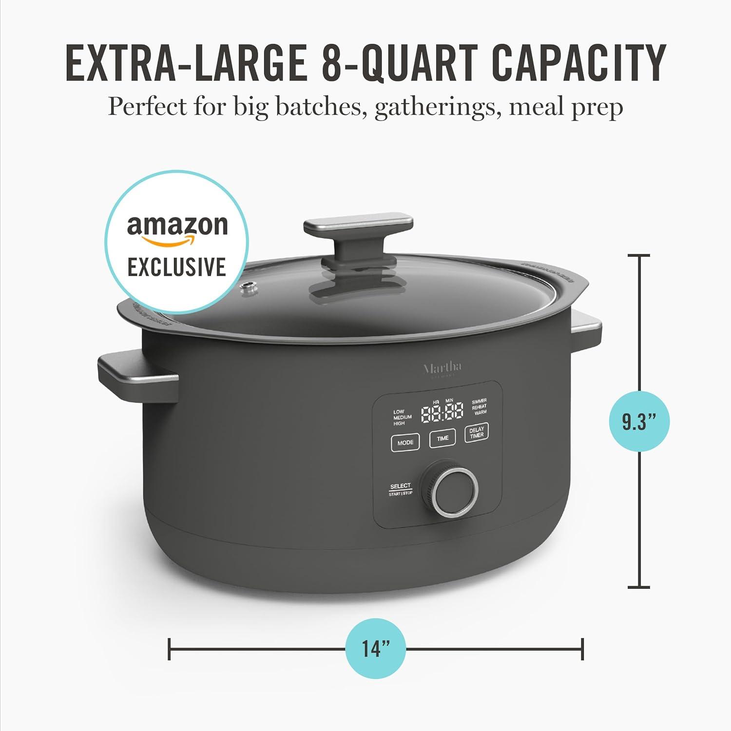 image:imageMartha Stewart 8 QT Slow Cooker Programmable with Timer 3 Heat Settings Low High Warm Nonstick Ceramic Removable Crock Stovetop amp Oven Safe Glass Lid Simmer Reheat Warm LinenCaviar Gray