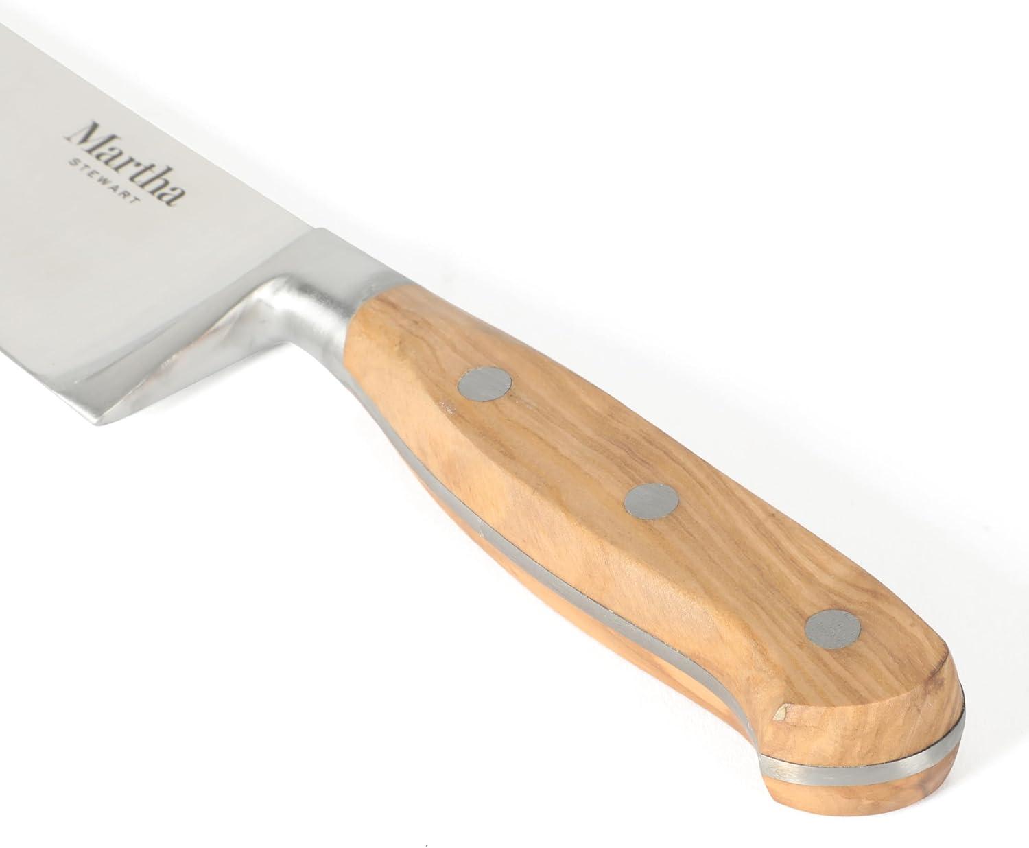 image:imageMartha Stewart Austenwood 15Piece Knife Block Set German Stainless Steel Kitchen Knives with Forged Italian Olive Wood Handle