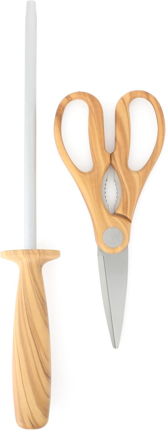 image:imageMartha Stewart Austenwood 15Piece Knife Block Set German Stainless Steel Kitchen Knives with Forged Italian Olive Wood Handle