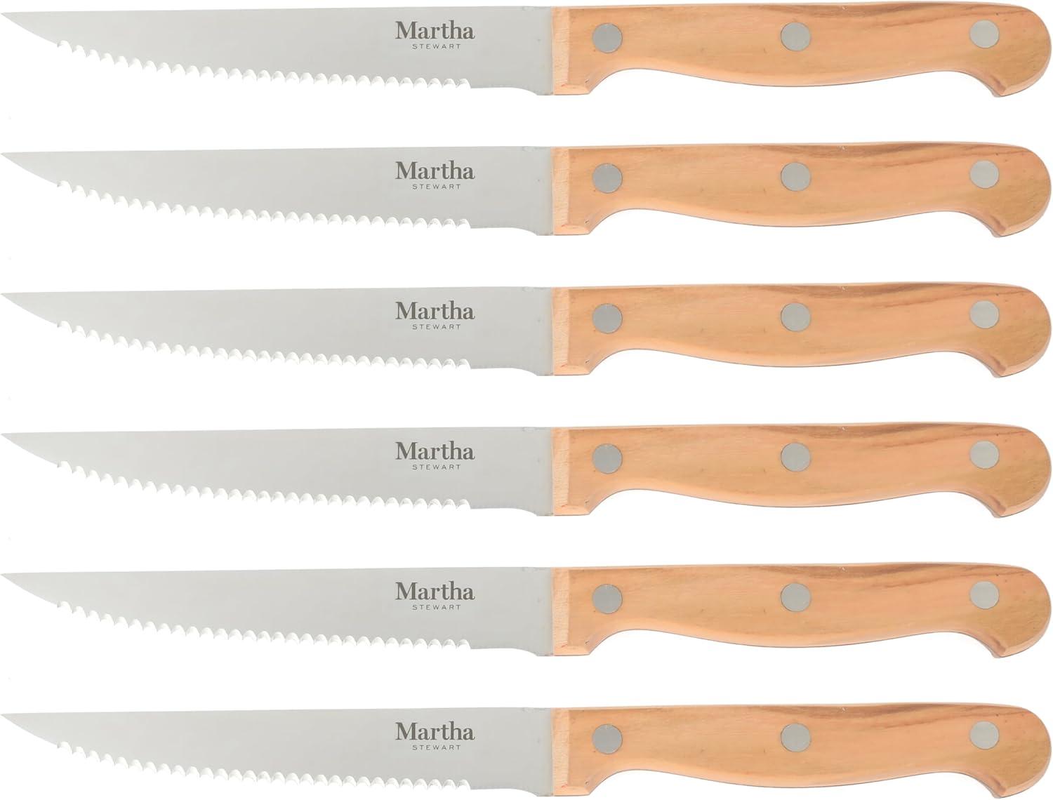image:imageMartha Stewart Austenwood 15Piece Knife Block Set German Stainless Steel Kitchen Knives with Forged Italian Olive Wood Handle