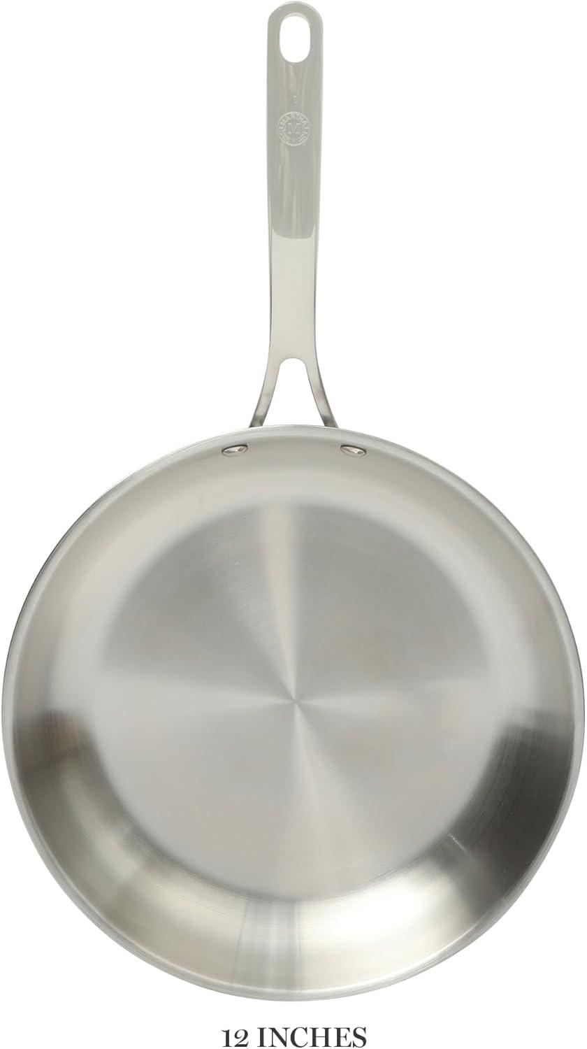 image:imageMartha Stewart Castelle 12Inch Stainless Steel Frying Pan with GoldTone Handle TriPly Encapsulated Bottom Oven Safe amp Induction Safe Skillet for Searing and SautingStainless Steel