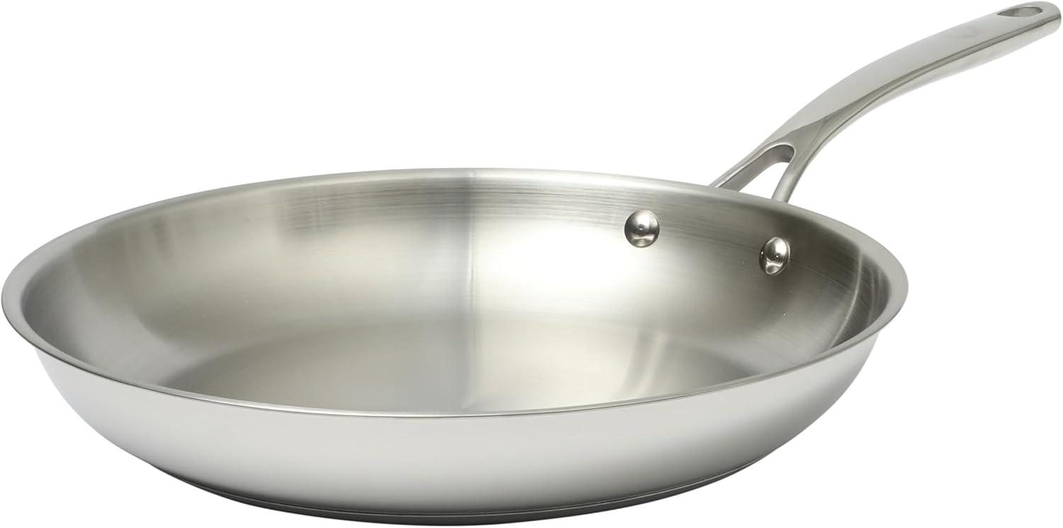 image:imageMartha Stewart Castelle 12Inch Stainless Steel Frying Pan with GoldTone Handle TriPly Encapsulated Bottom Oven Safe amp Induction Safe Skillet for Searing and SautingStainless Steel