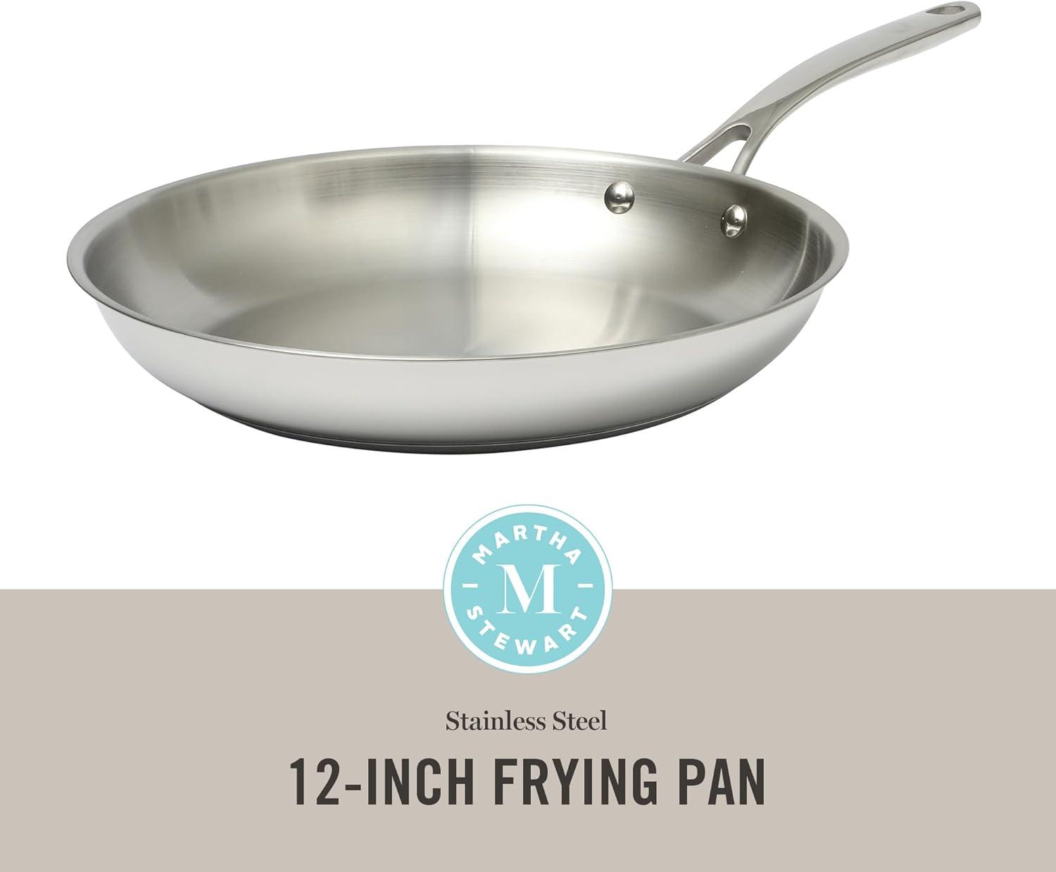 image:imageMartha Stewart Castelle 12Inch Stainless Steel Frying Pan with GoldTone Handle TriPly Encapsulated Bottom Oven Safe amp Induction Safe Skillet for Searing and SautingStainless Steel