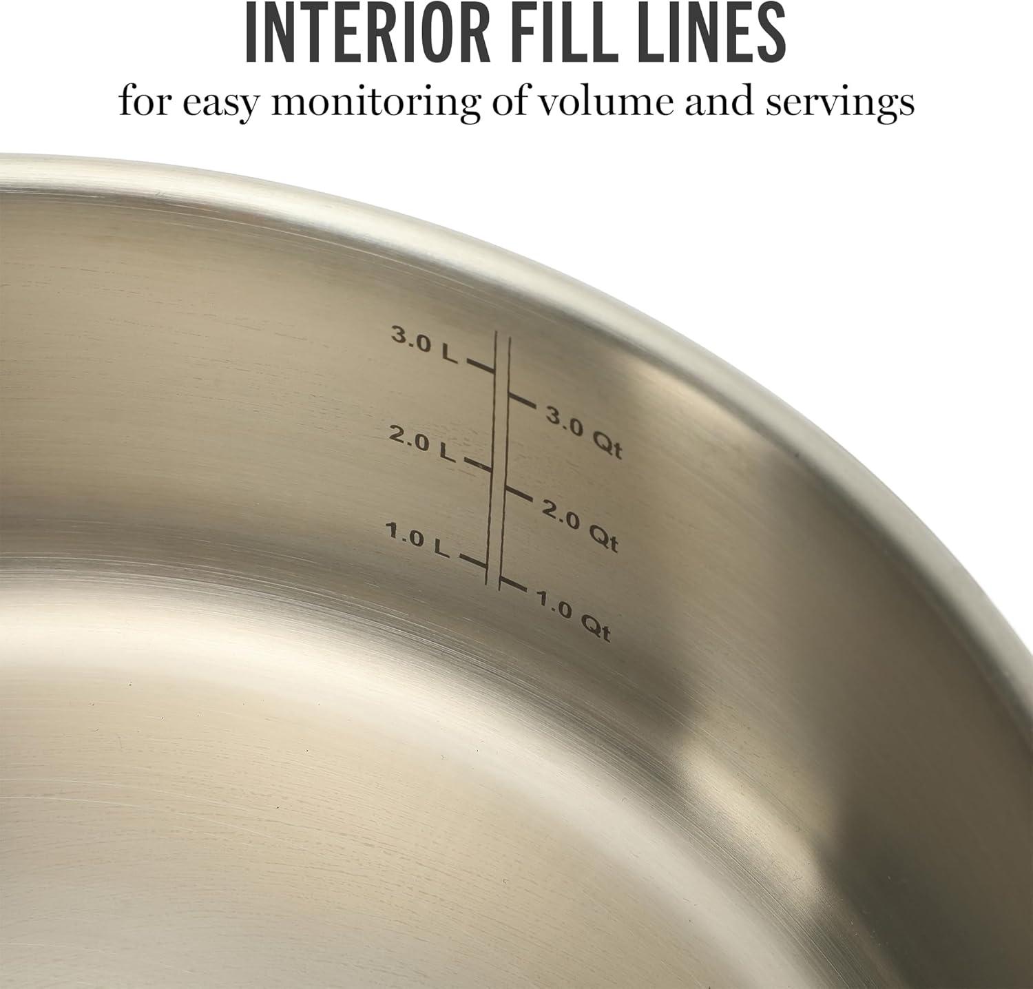 image:imageMartha Stewart Castelle 12Inch Stainless Steel Frying Pan with GoldTone Handle TriPly Encapsulated Bottom Oven Safe amp Induction Safe Skillet for Searing and SautingStainless Steel W Gold Handle