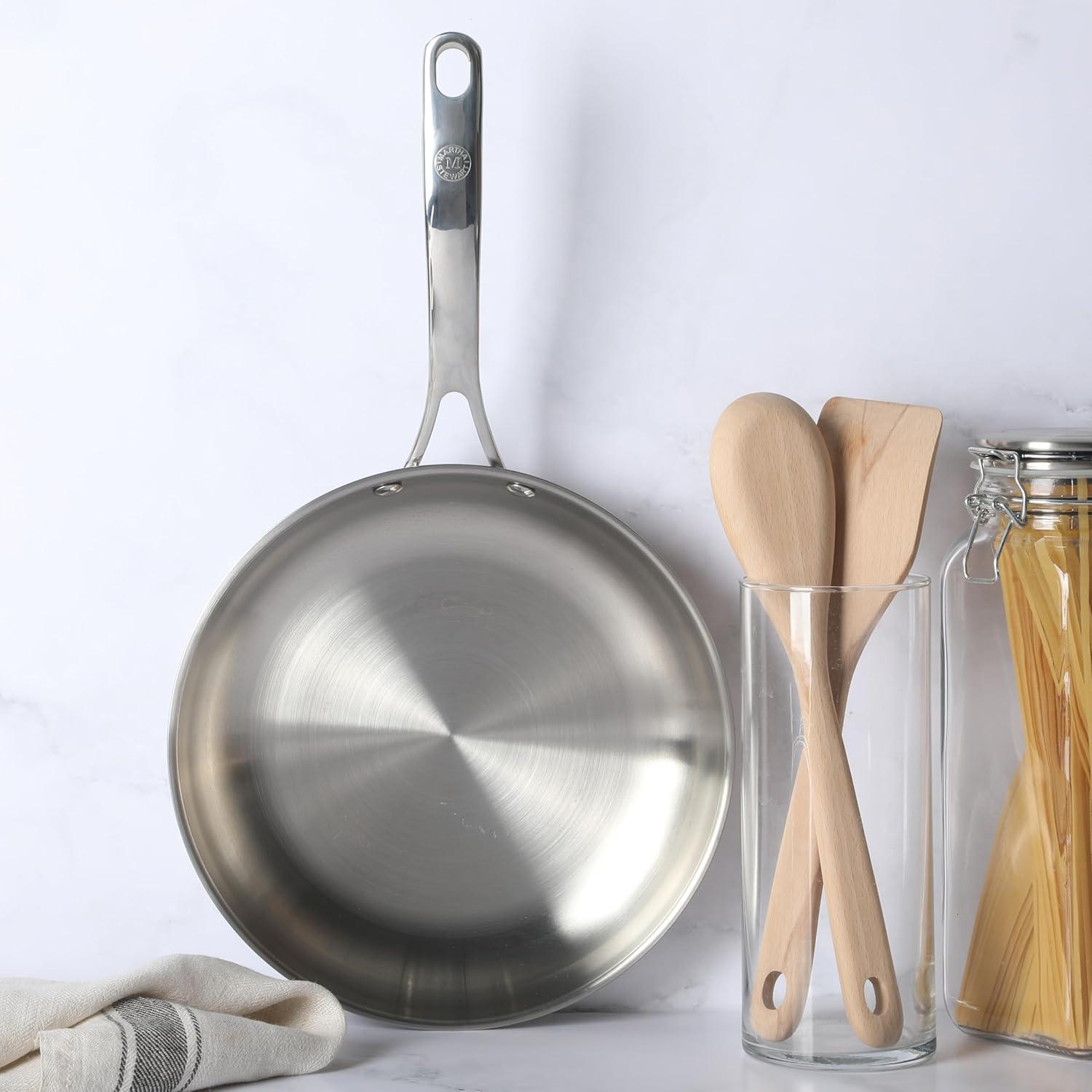 image:imageMartha Stewart Castelle 12Inch Stainless Steel Frying Pan with GoldTone Handle TriPly Encapsulated Bottom Oven Safe amp Induction Safe Skillet for Searing and SautingStainless Steel