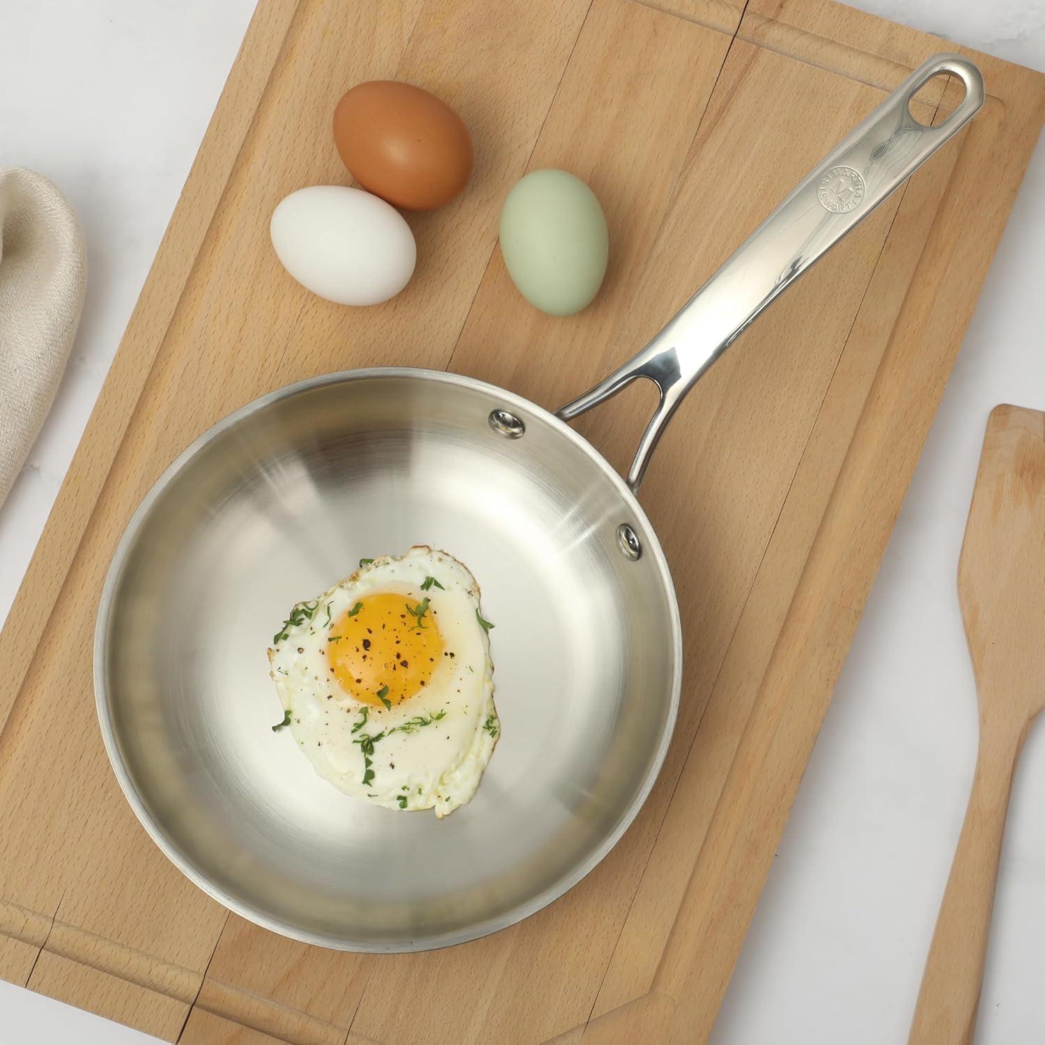 image:imageMartha Stewart Castelle 12Inch Stainless Steel Frying Pan with GoldTone Handle TriPly Encapsulated Bottom Oven Safe amp Induction Safe Skillet for Searing and SautingStainless Steel