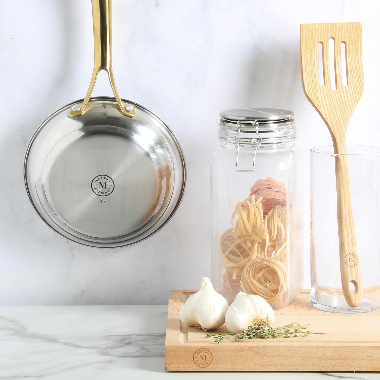 image:imageMartha Stewart Castelle 12Inch Stainless Steel Frying Pan with GoldTone Handle TriPly Encapsulated Bottom Oven Safe amp Induction Safe Skillet for Searing and SautingStainless Steel W Gold Handle