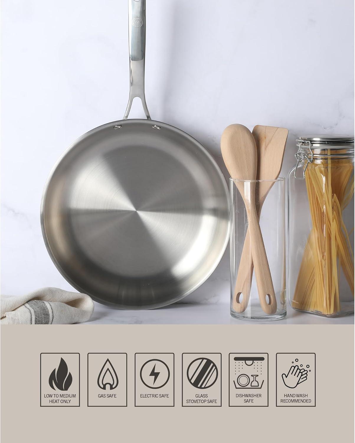 image:imageMartha Stewart Castelle 12Inch Stainless Steel Frying Pan with GoldTone Handle TriPly Encapsulated Bottom Oven Safe amp Induction Safe Skillet for Searing and SautingStainless Steel