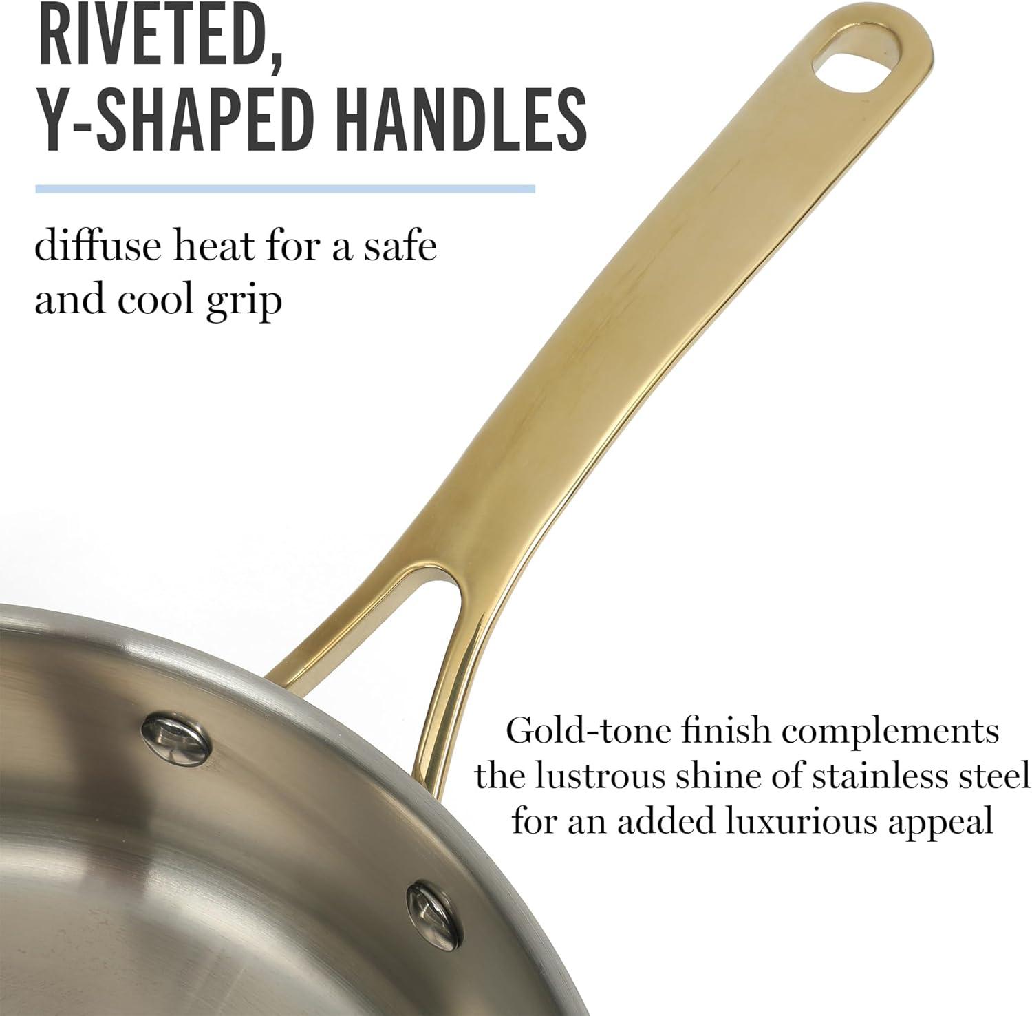 image:imageMartha Stewart Castelle 12Inch Stainless Steel Frying Pan with GoldTone Handle TriPly Encapsulated Bottom Oven Safe amp Induction Safe Skillet for Searing and SautingStainless Steel W Gold Handle