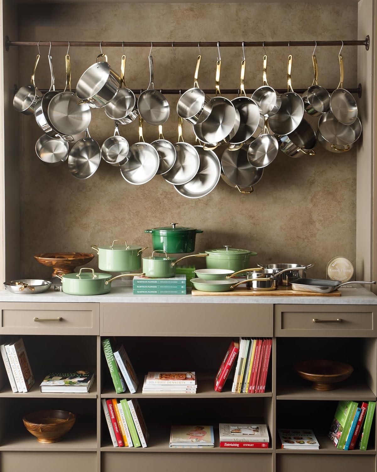 image:imageMartha Stewart Castelle 12Inch Stainless Steel Frying Pan with GoldTone Handle TriPly Encapsulated Bottom Oven Safe amp Induction Safe Skillet for Searing and SautingStainless Steel W Gold Handle