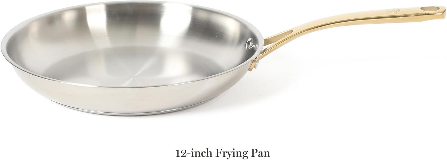 image:imageMartha Stewart Castelle 12Inch Stainless Steel Frying Pan with GoldTone Handle TriPly Encapsulated Bottom Oven Safe amp Induction Safe Skillet for Searing and SautingStainless Steel W Gold Handle