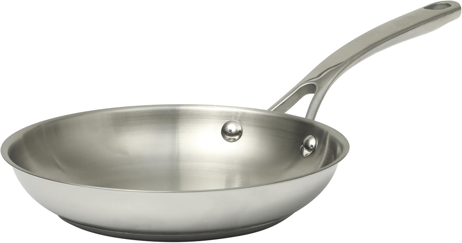 image:imageMartha Stewart Castelle 12Inch Stainless Steel Frying Pan with GoldTone Handle TriPly Encapsulated Bottom Oven Safe amp Induction Safe Skillet for Searing and SautingStainless Steel