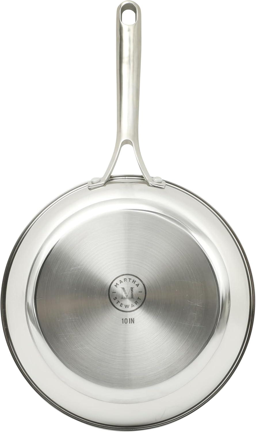 image:imageMartha Stewart Castelle 12Inch Stainless Steel Frying Pan with GoldTone Handle TriPly Encapsulated Bottom Oven Safe amp Induction Safe Skillet for Searing and SautingStainless Steel