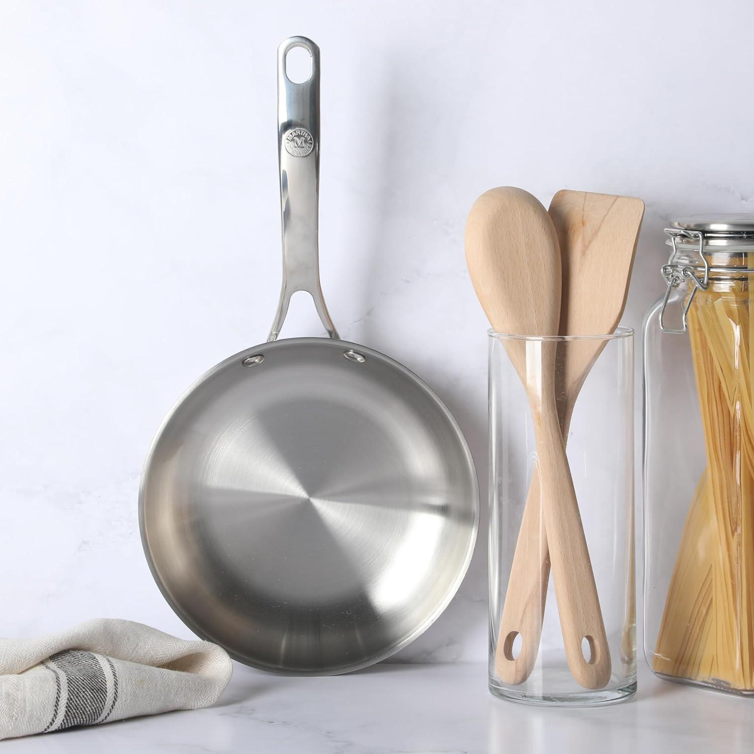 image:imageMartha Stewart Castelle 12Inch Stainless Steel Frying Pan with GoldTone Handle TriPly Encapsulated Bottom Oven Safe amp Induction Safe Skillet for Searing and SautingStainless Steel
